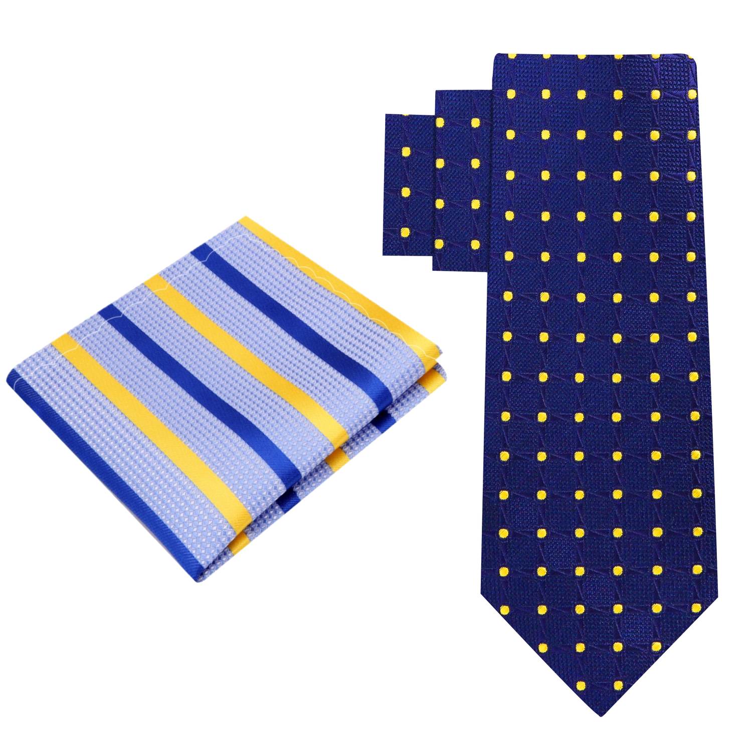 Alt View: Blue, Yellow Geometric/Polka Necktie with Blue and Yellow Stripe Square