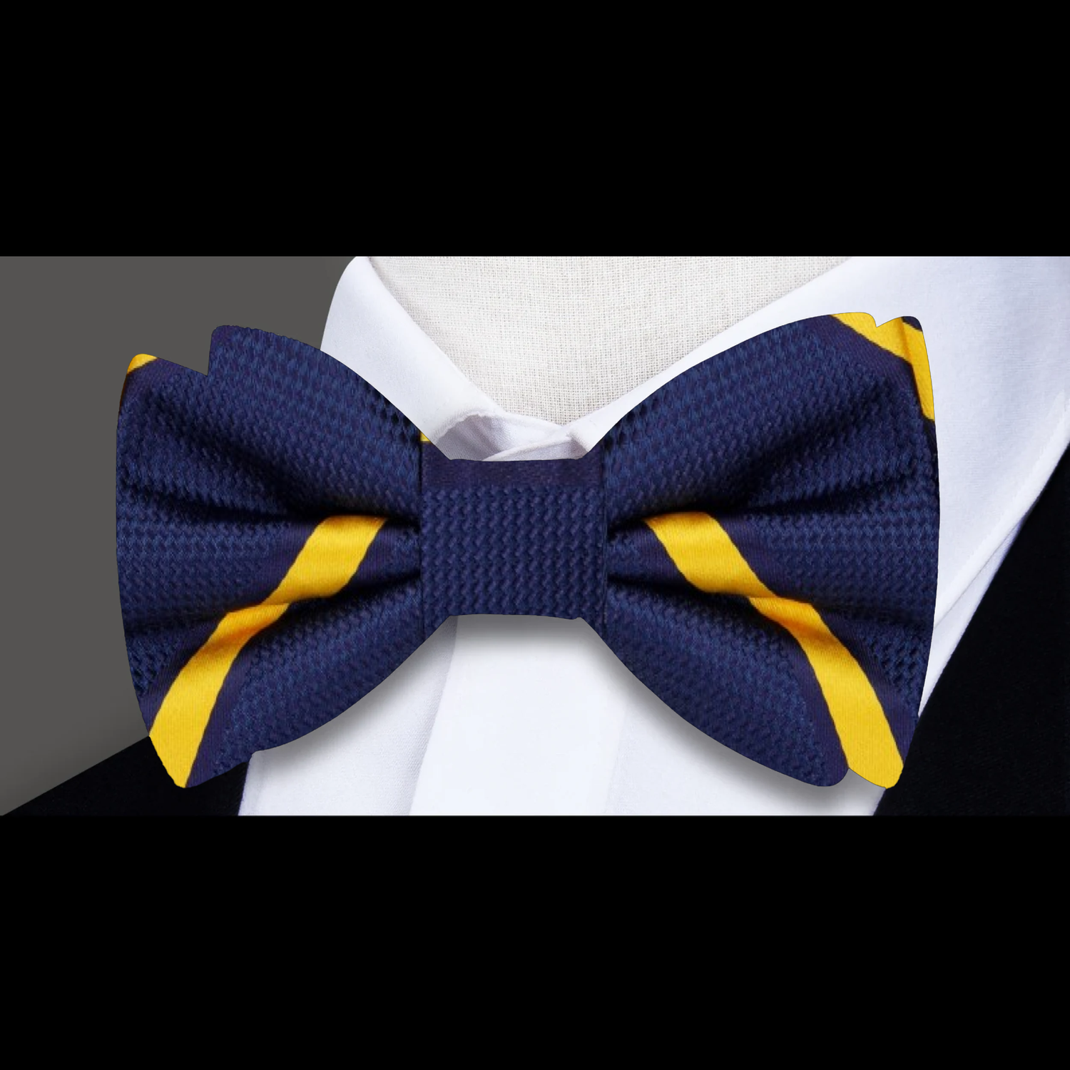 Blue, Yellow Gold Stripe Bow Tie Self Tie