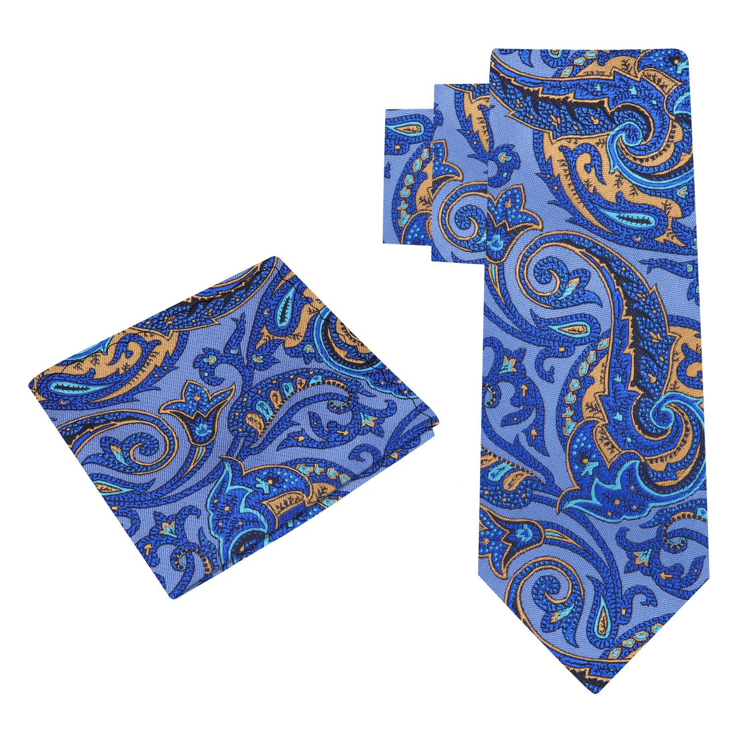 Alt View: Blue, Yellow Paisley Tie and Pocket Square