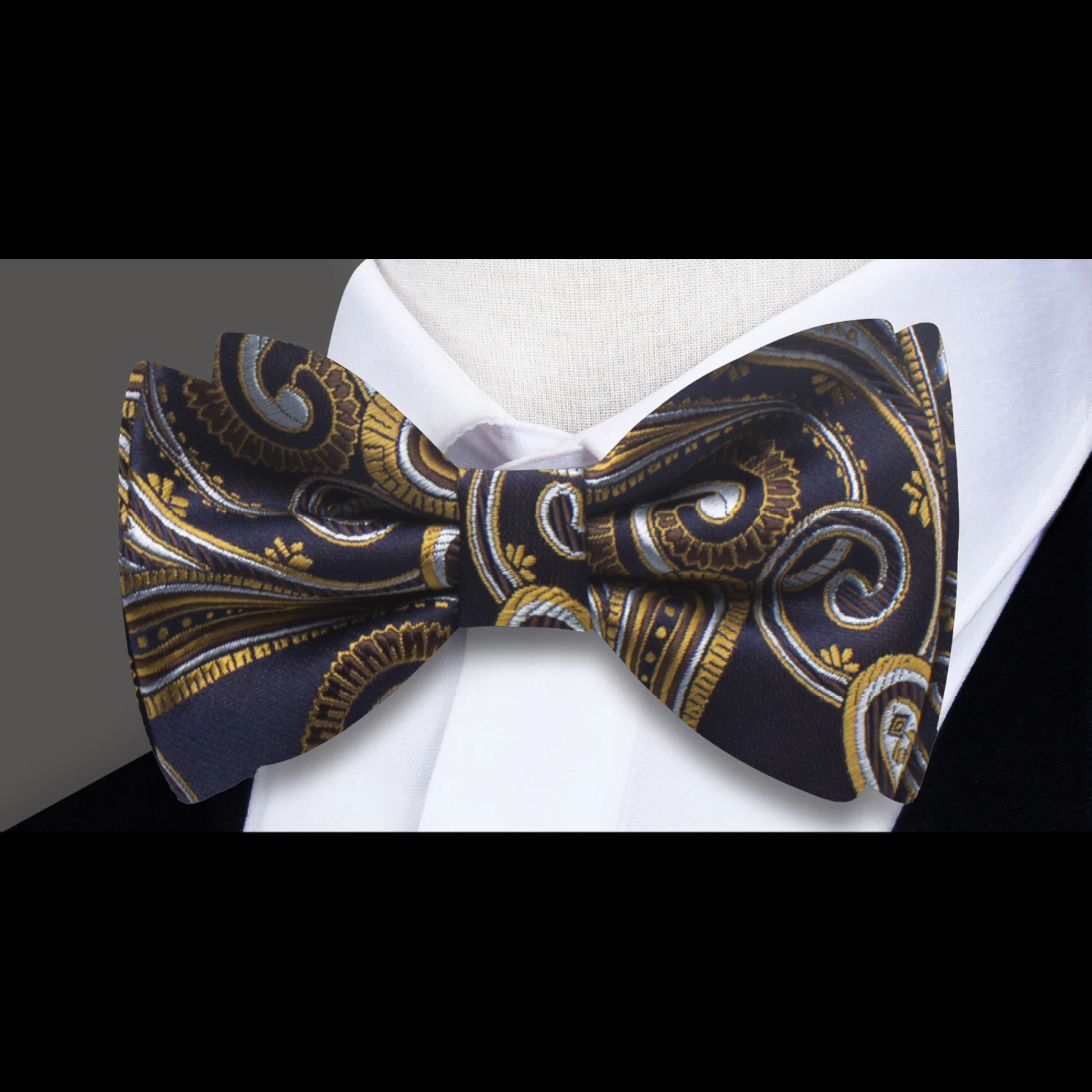 Blue and Gold Paisley Bow Tie