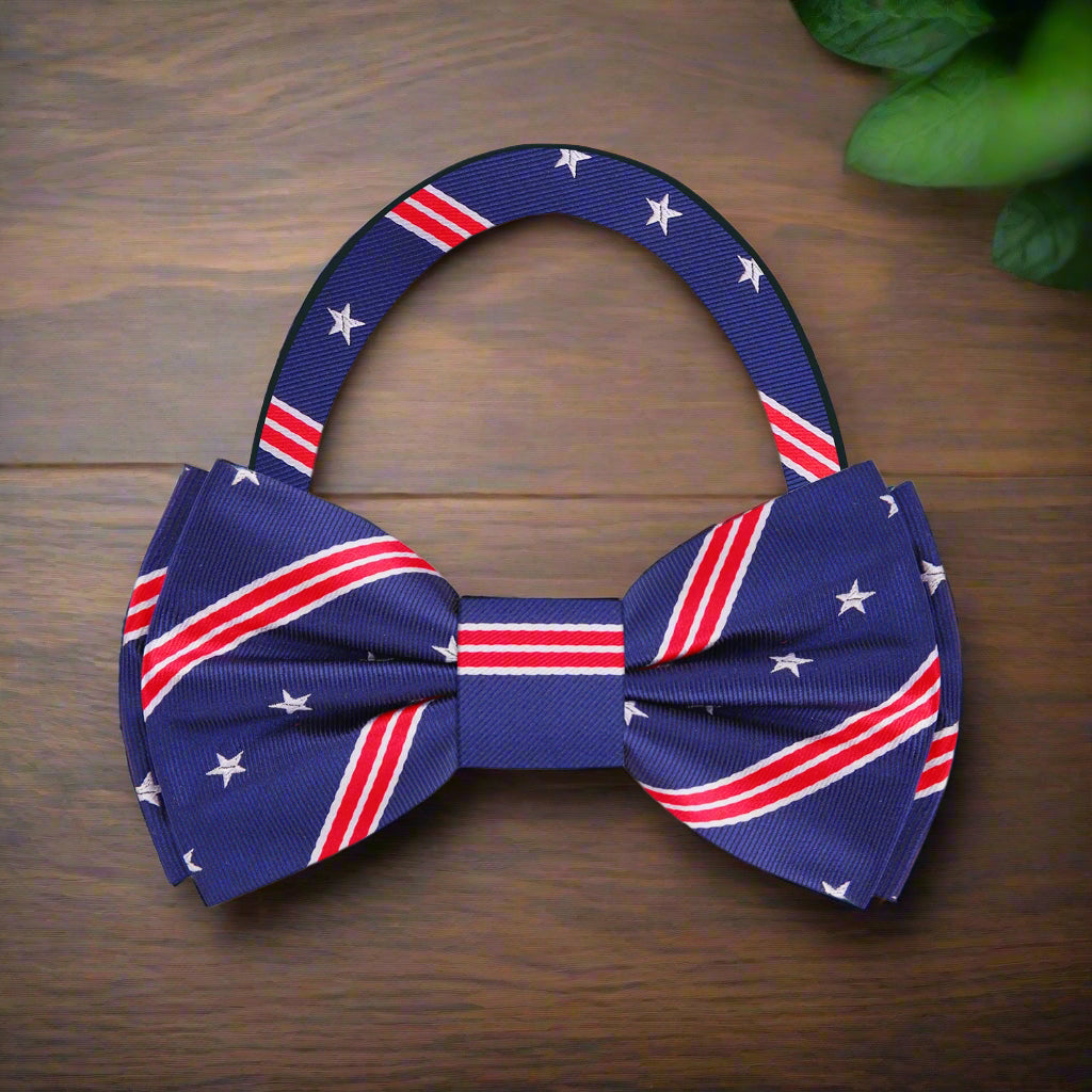 Blue Red, Grey Stars and Stripes Pre Tied Bow Tie