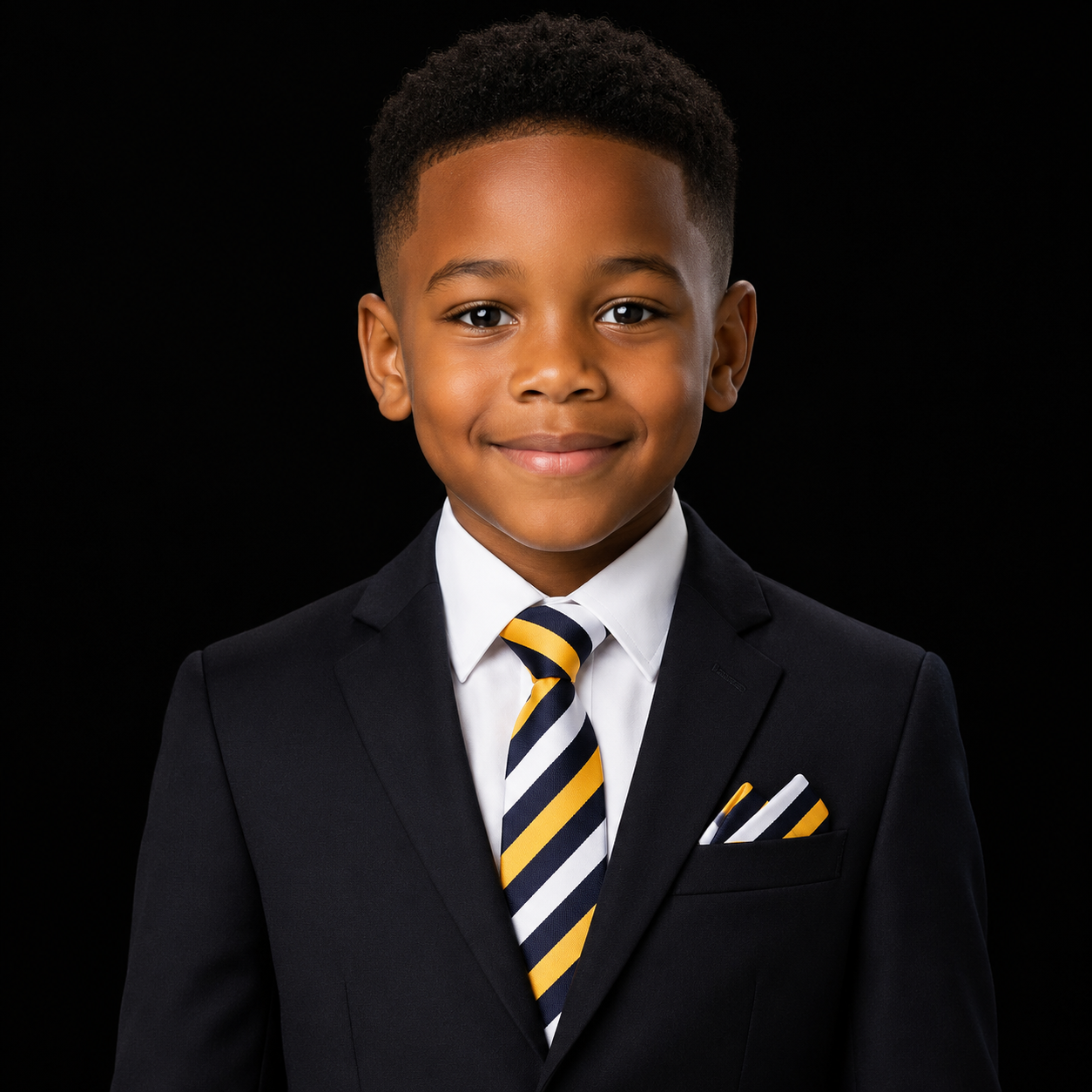 Boys Navy Yellow White Stripe Tie for Weddings & Formal Outfits