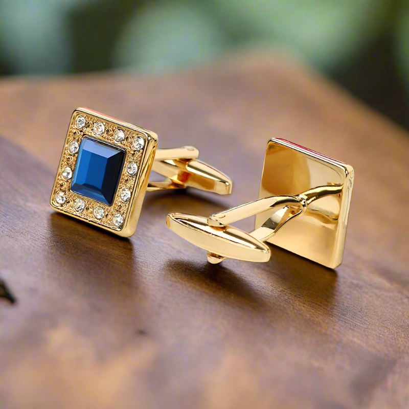 View 2: Gold and Blue Square Cufflinks