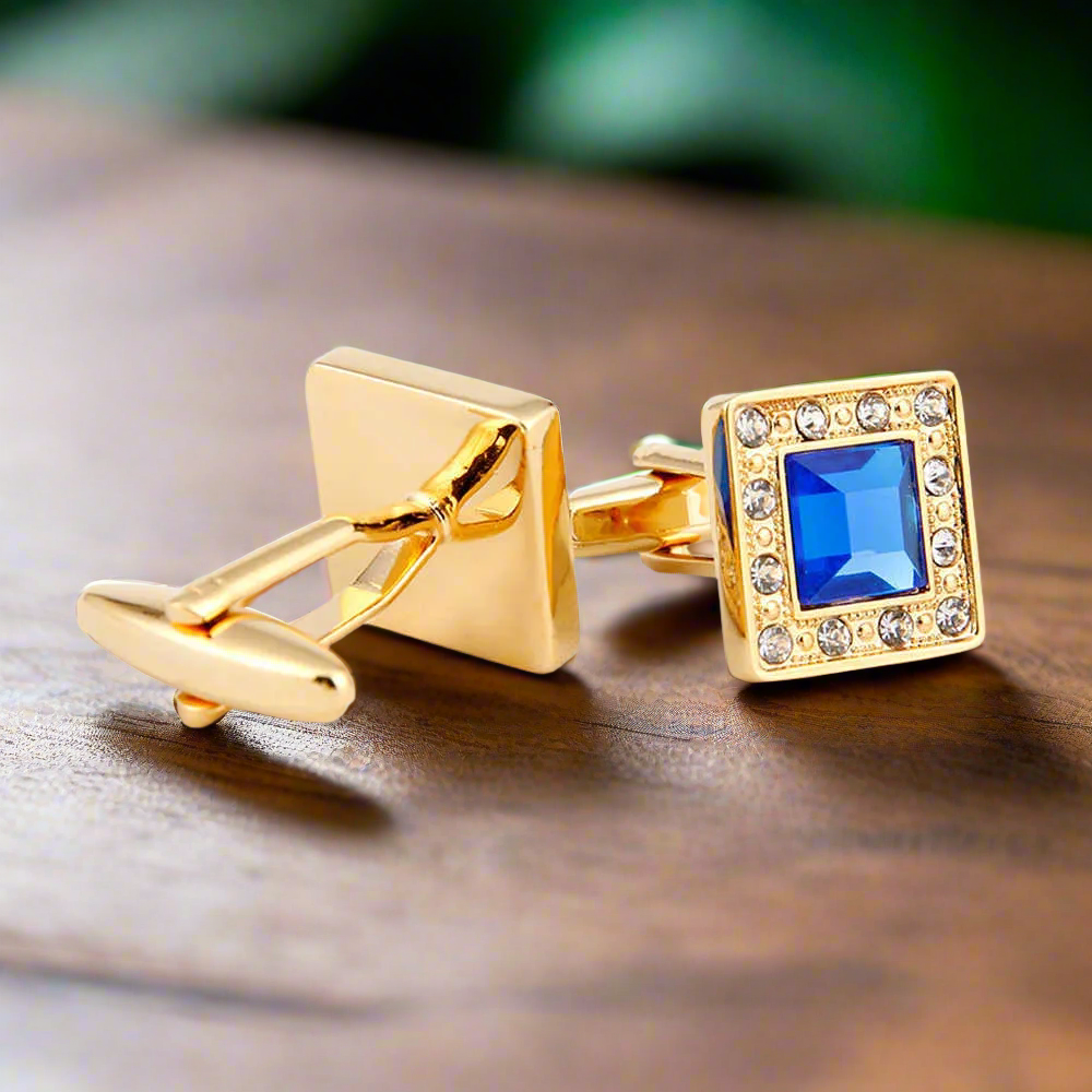 Gold and Blue Square Cufflinks