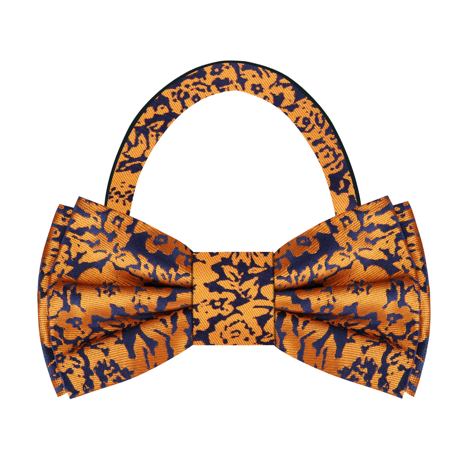 Blue with Rusted Orange Floral Bow Tie Pre Tied