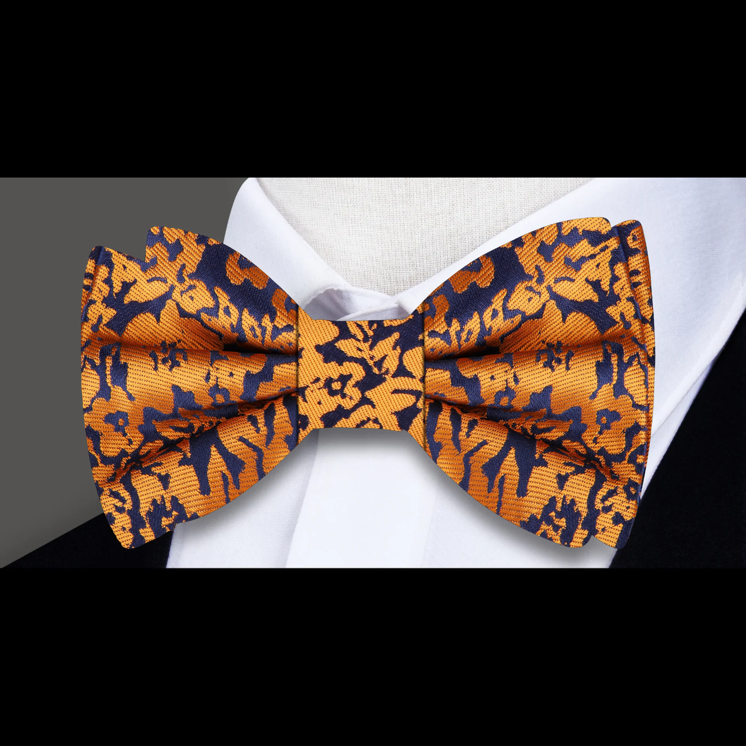 Blue with Rusted Orange Floral Bow Tie 