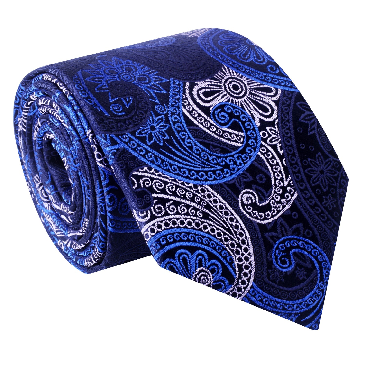 Shades of Blue and White Paisley Necktie  