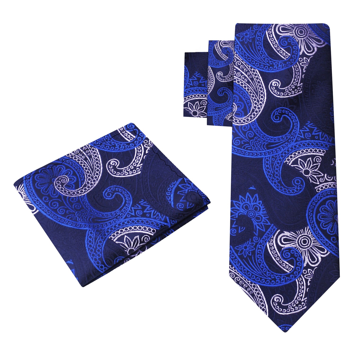 Alt View: Shades of Blue and White Paisley Necktie and Matching Square