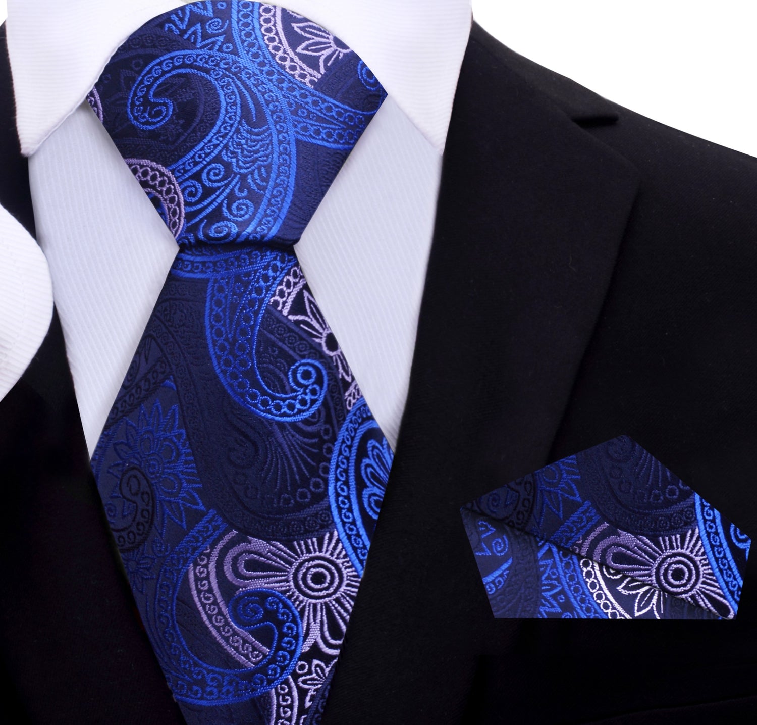 Shades of Blue and White Paisley Necktie and Matching Square