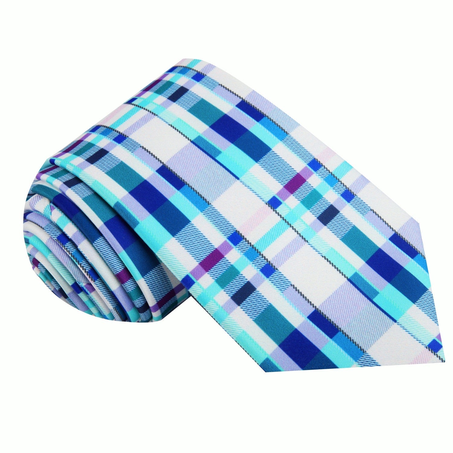 Shades of Blue and Purple Plaid Tie 