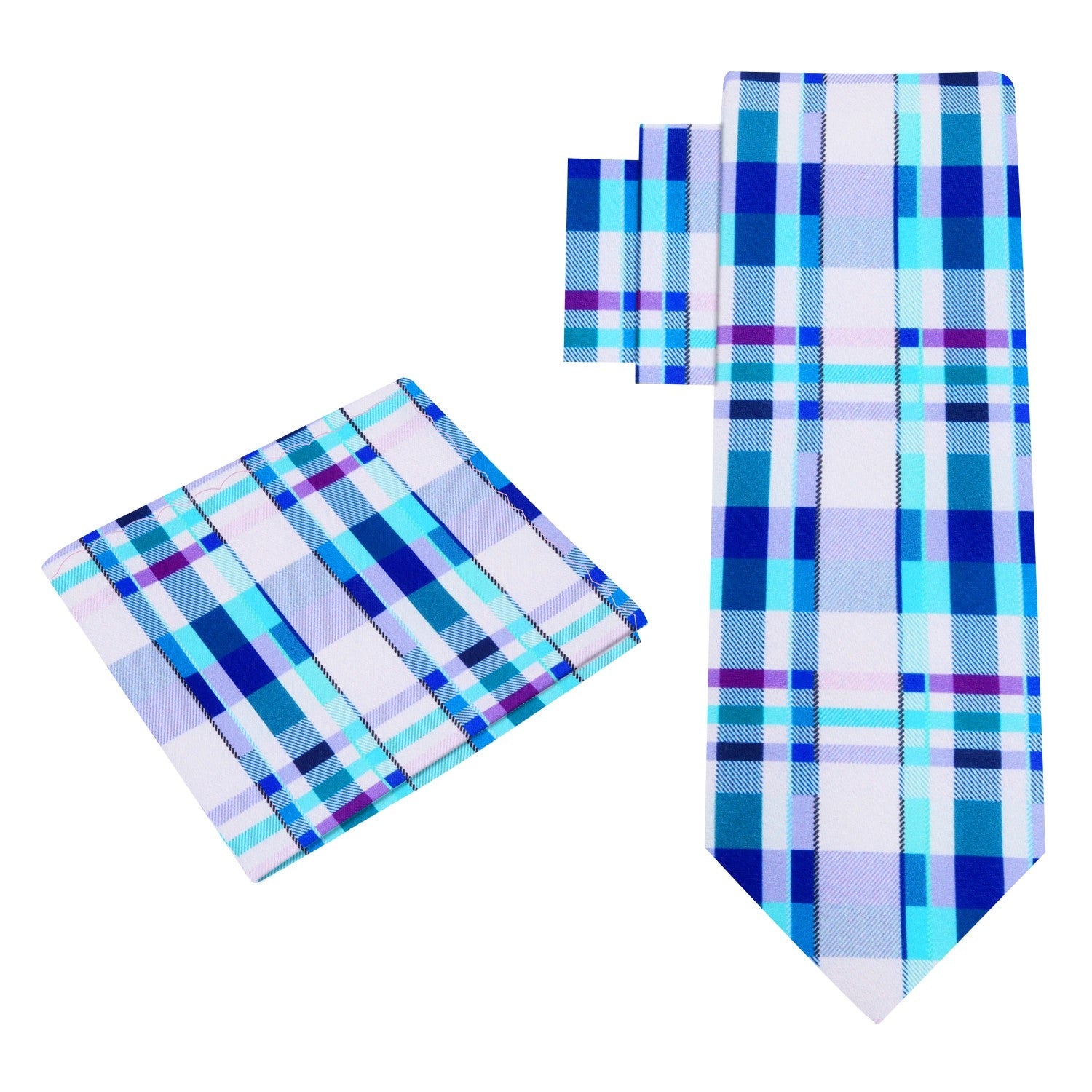 Alt view: Shades of Blue and Purple Plaid Tie and Pocket Square
