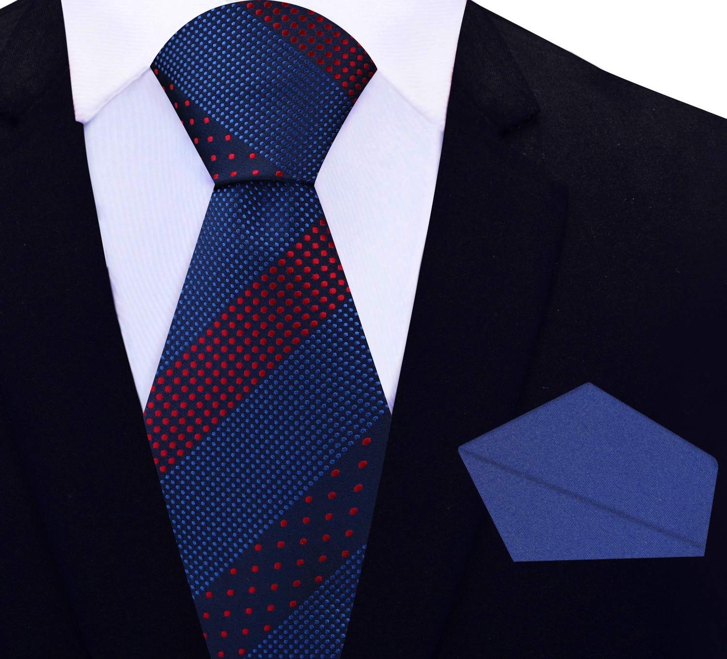 Blue, Red Polka Tie and Blue Square