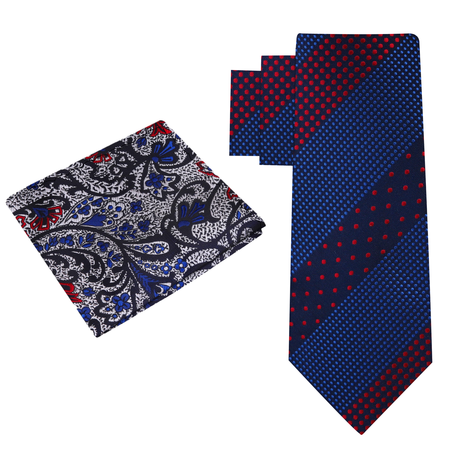 Alt View: Blue, Red Polka Tie and Silver Paisley Square