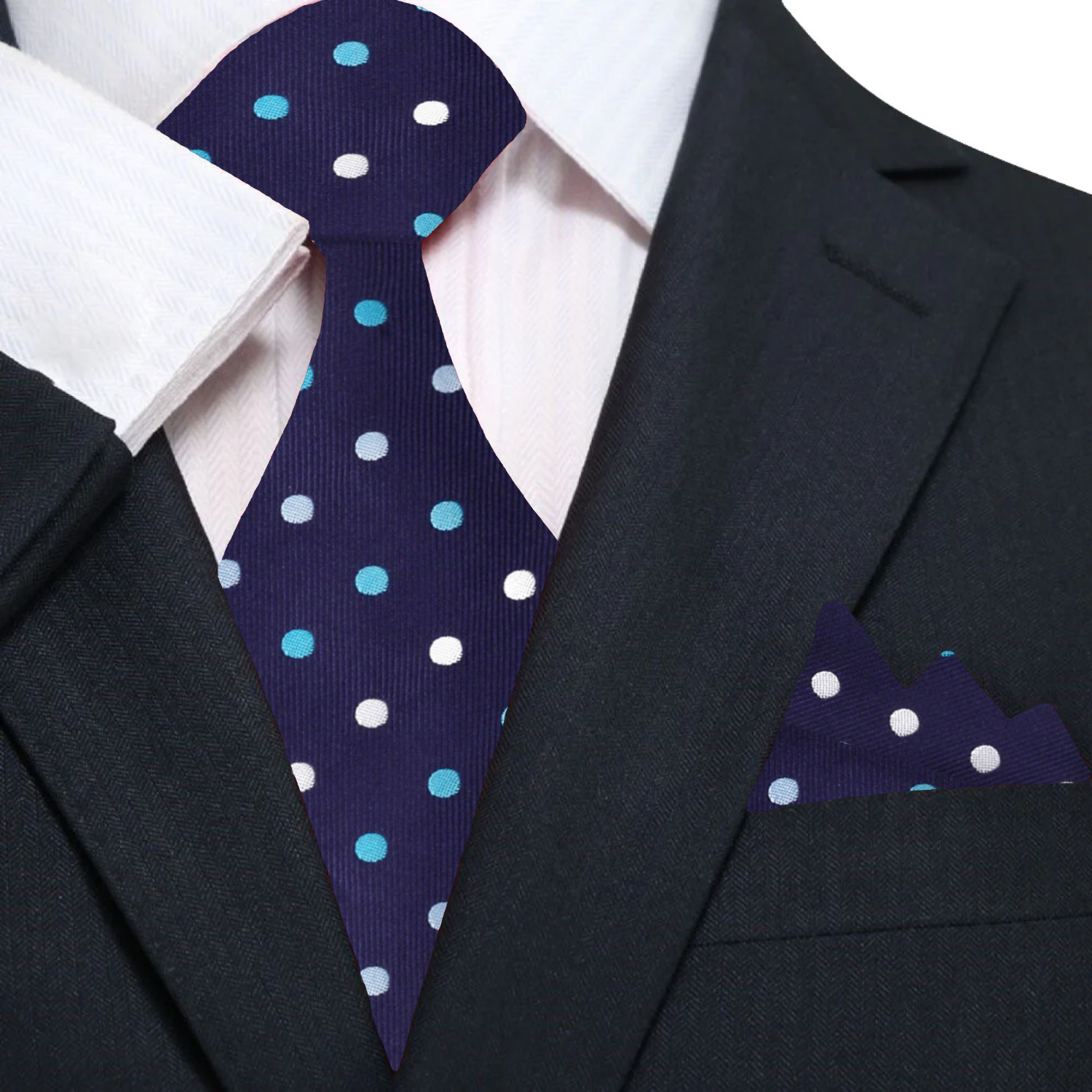 primary Blue, White Polka Tie and Square||Dark Blue