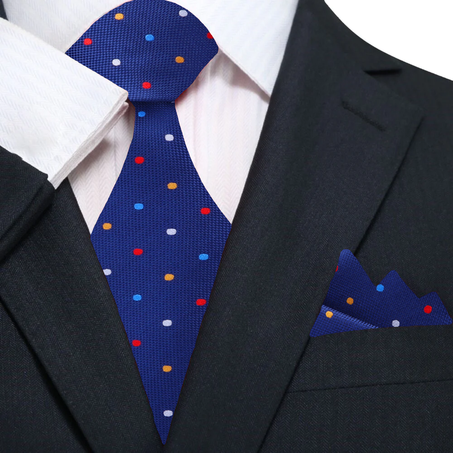 Main Blue with Multi Color Polka Dot Tie and Pocket Square