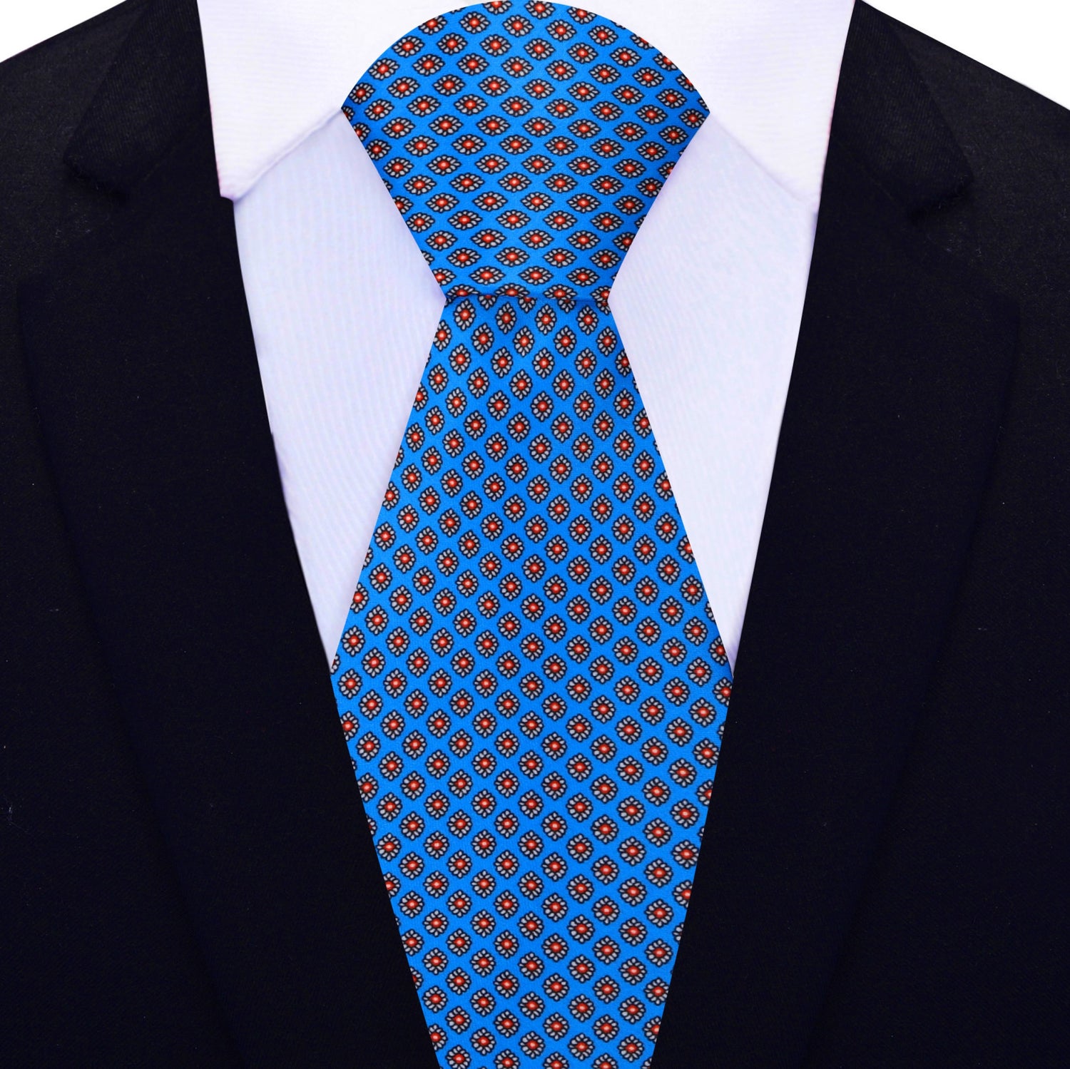 Alt View: Blue with red and white small medallions necktie