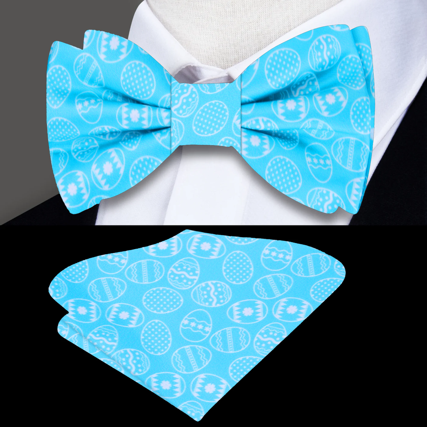 Bright Blue Easter Eggs Bow Tie and Pocket Square