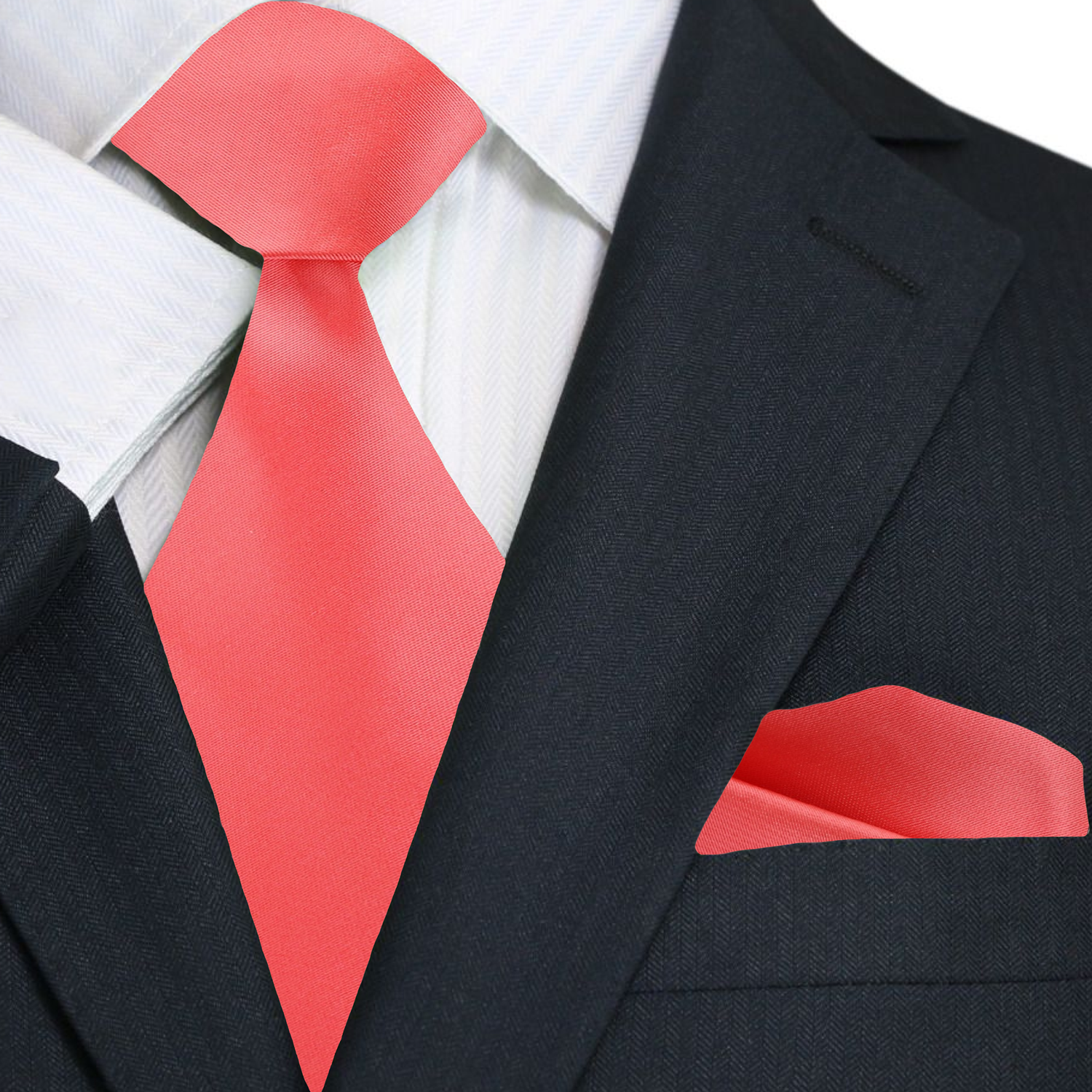Solid Color Necktie for Men with Pocket Square Option