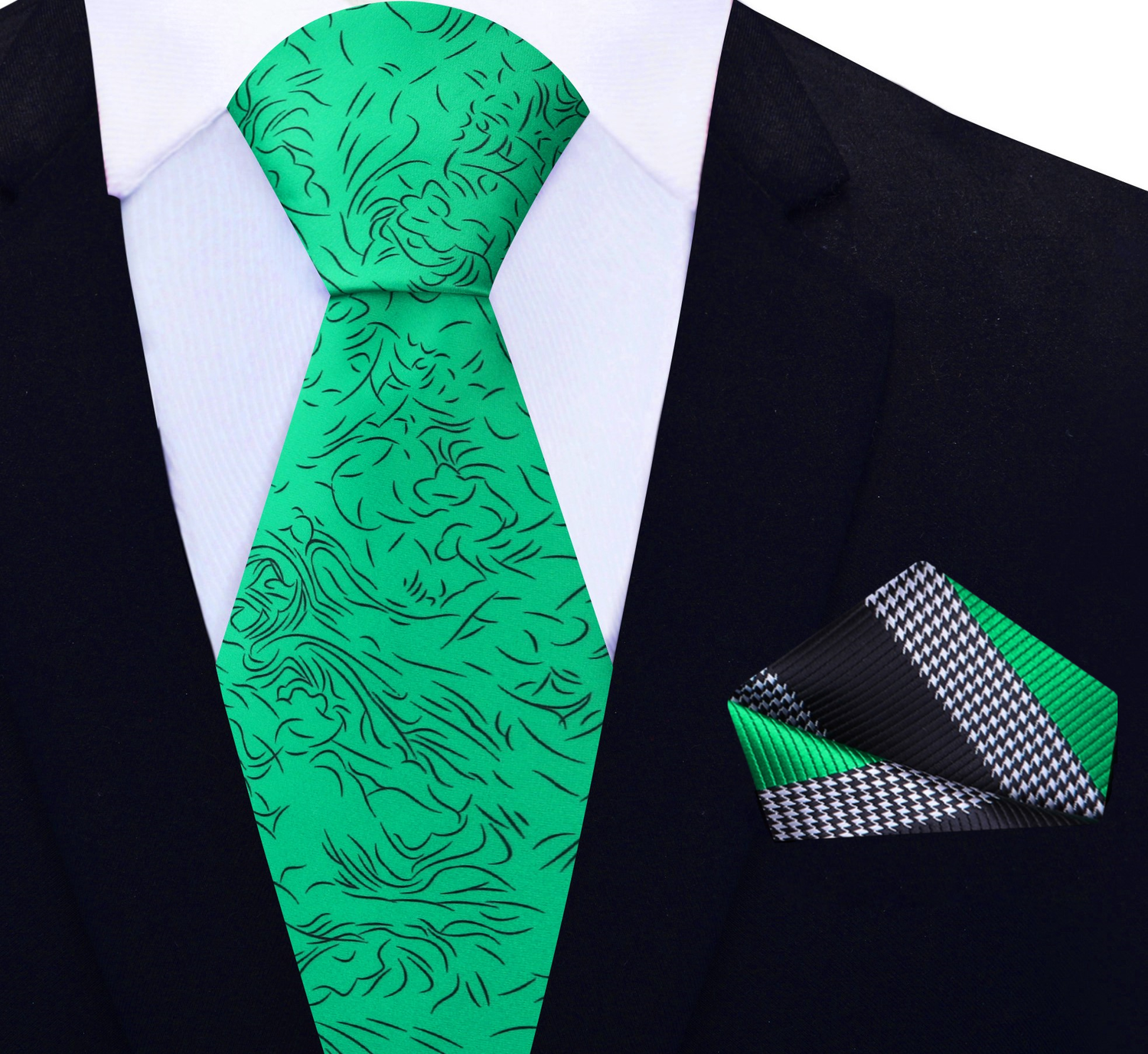 Green, Black Abstract Necktie with Green, Black Stripe Square