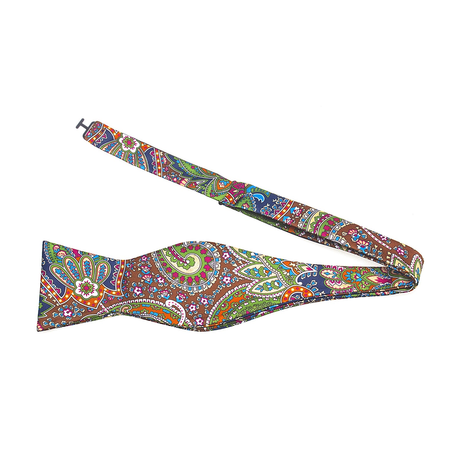 Single: A Brown, Yellow, Red, Blue Abstract Paisley Pattern Silk Pre Tied Bow Tie