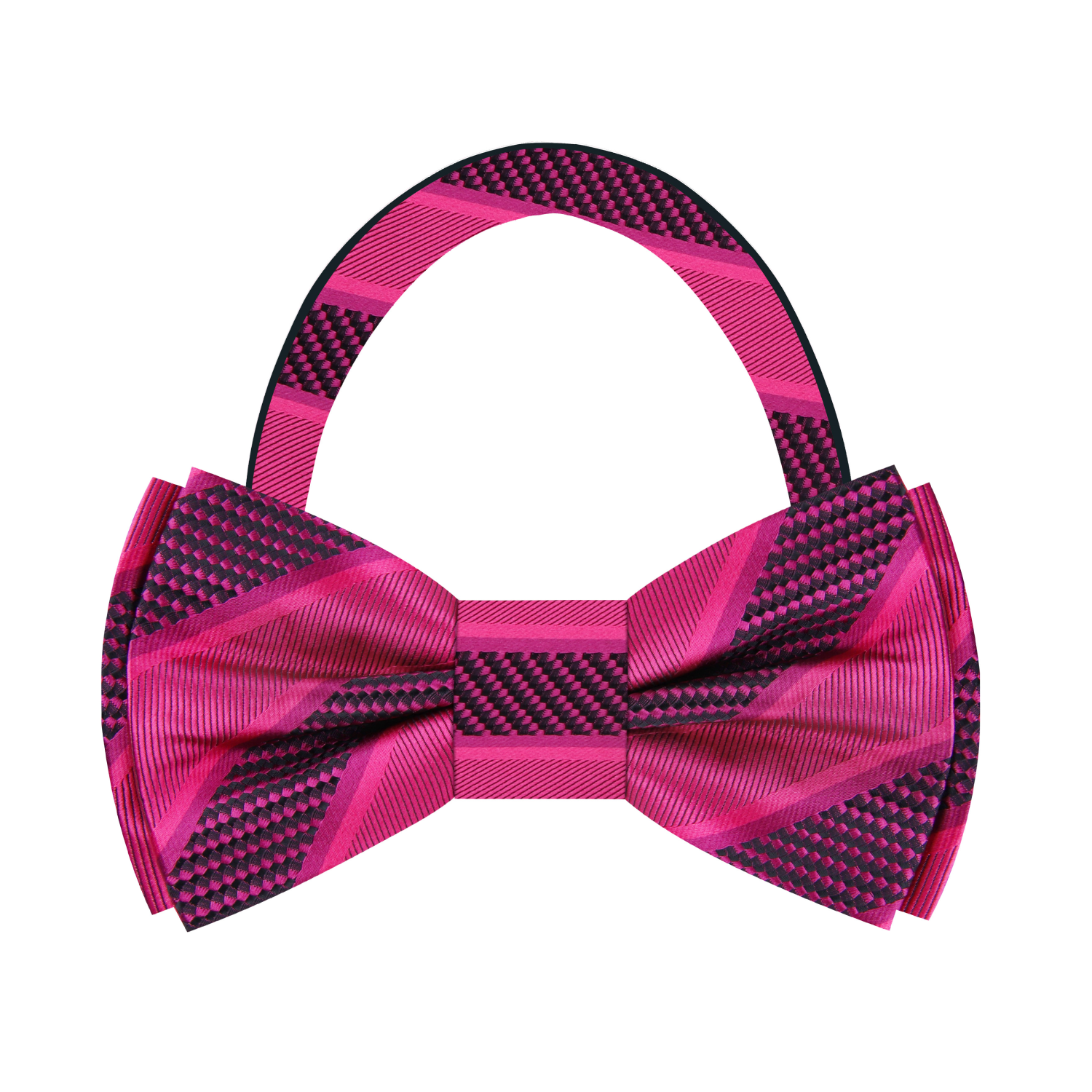 Dark Pink Block Stripe Bow Tie Pre Tied