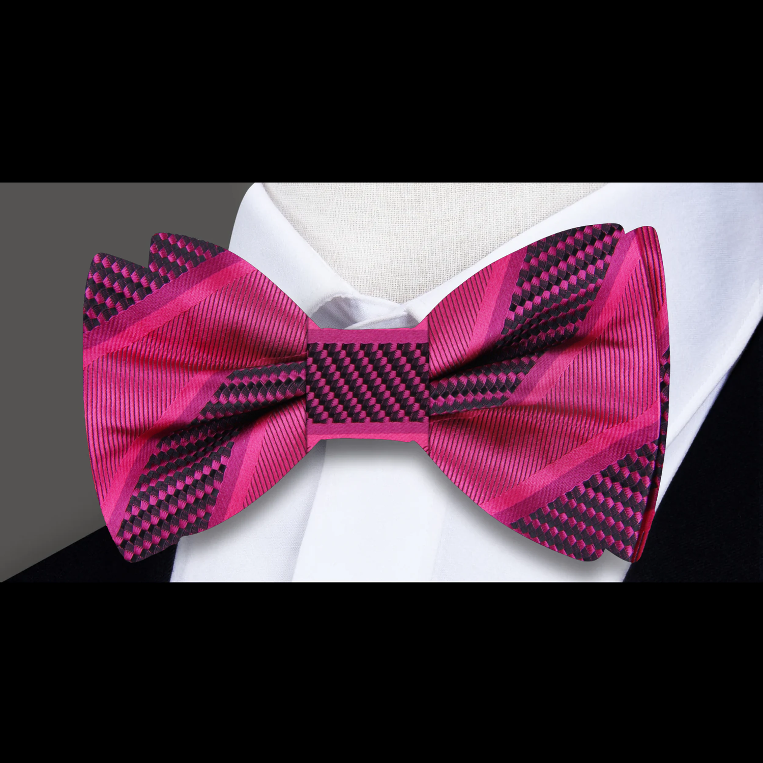 Dark Pink Block Stripe Bow Tie  