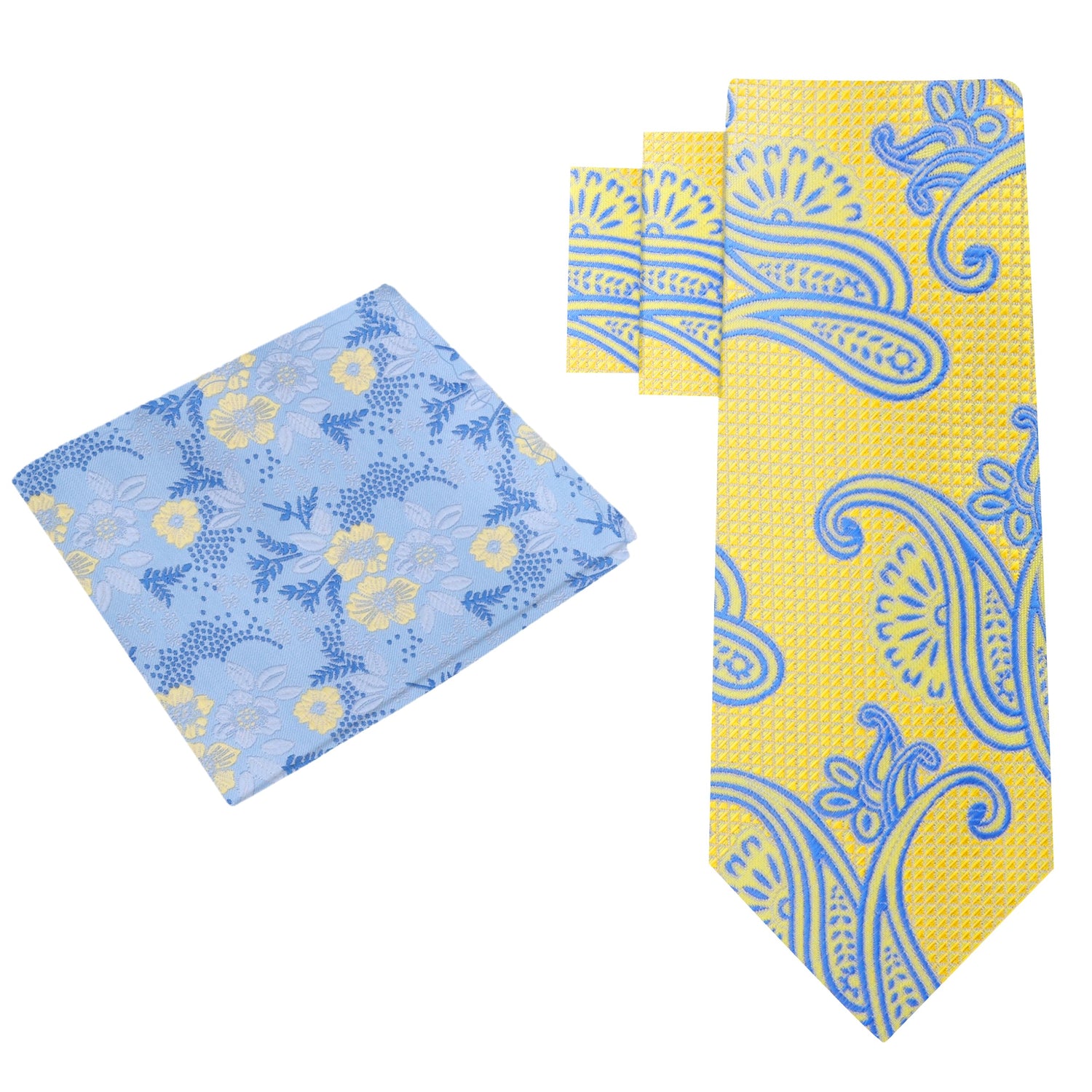 Alt View: Yellow and Light Blue Paisley Tie and Light Blue, Yellow Floral Square