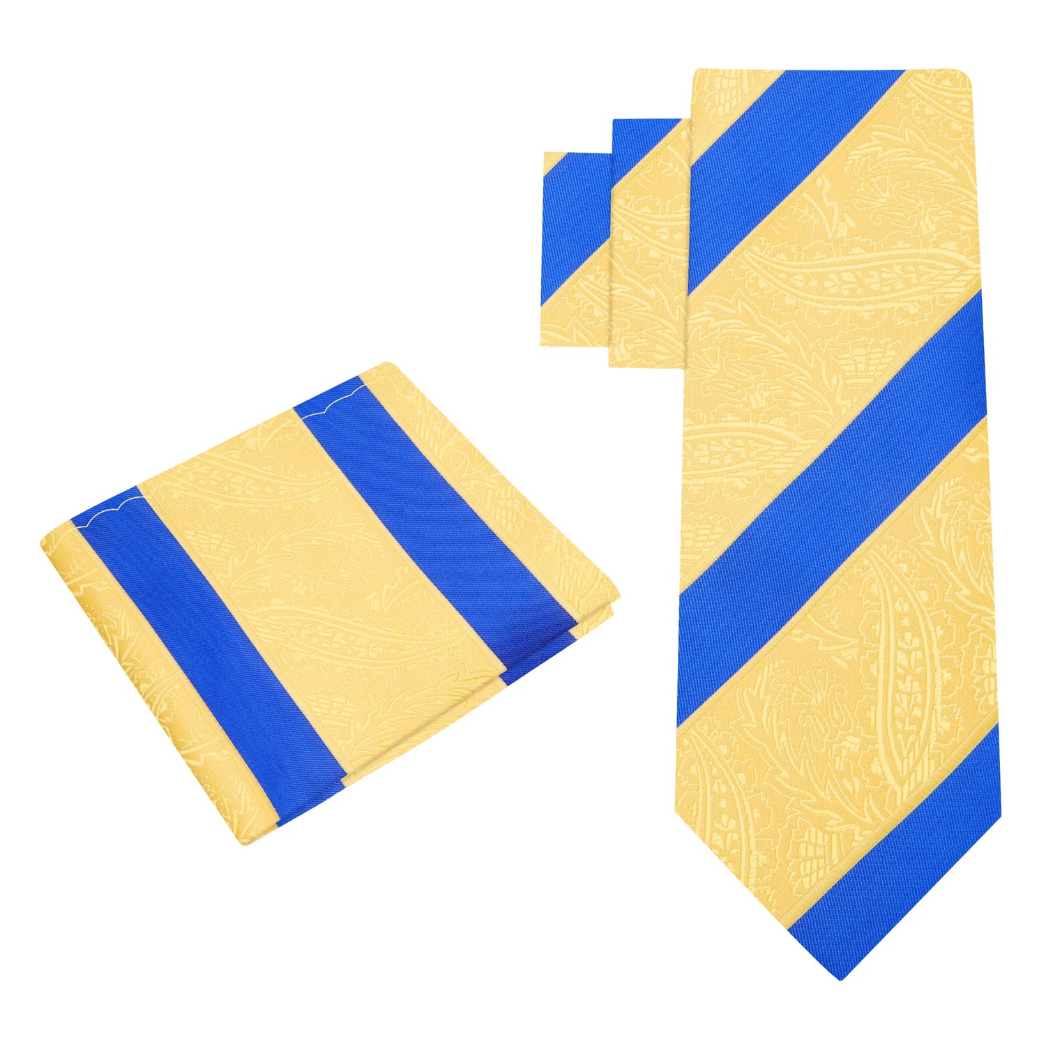 Alt View: Yellow Gold Paisley Texture Necktie with Matching Pocket Square