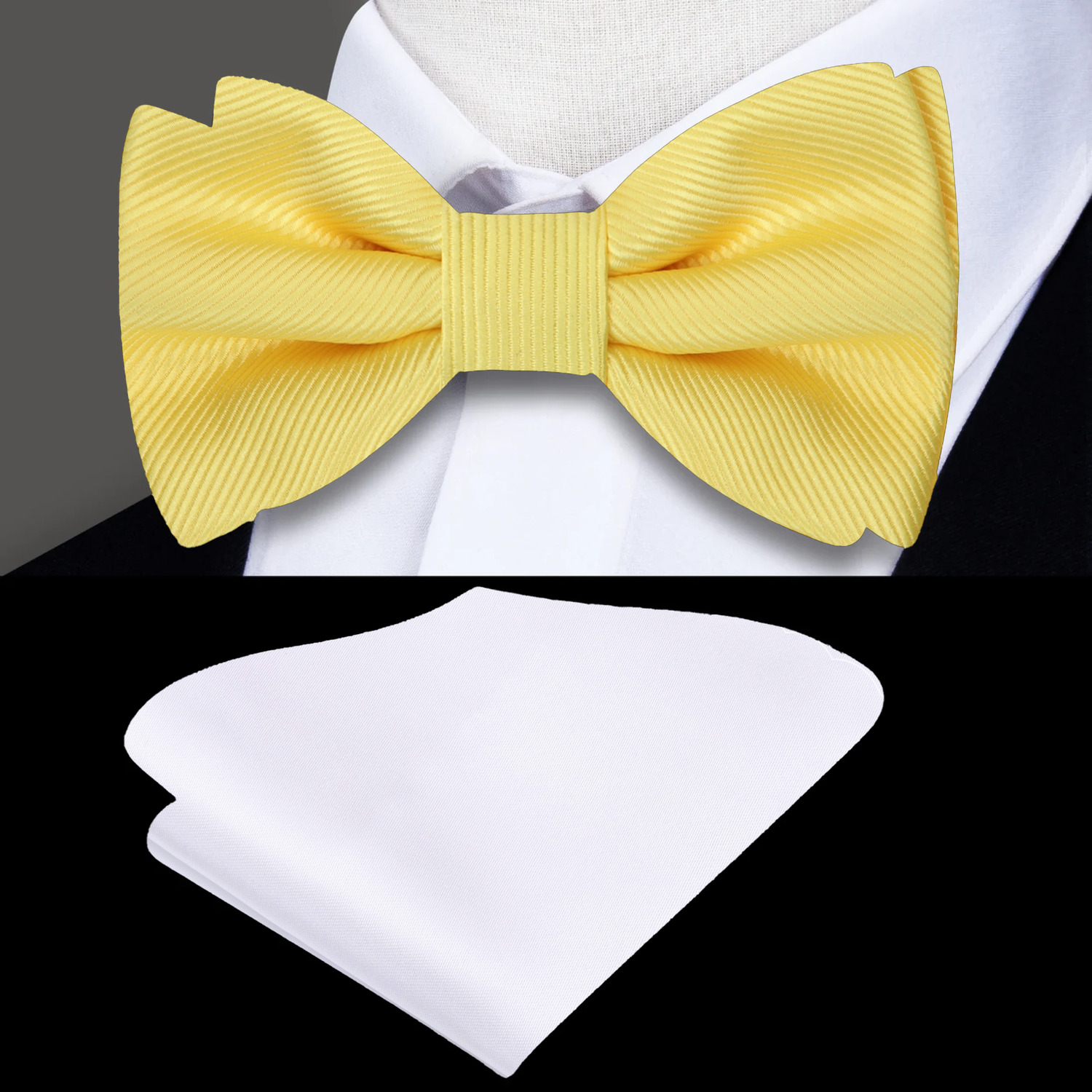 yellow bow tie and white square