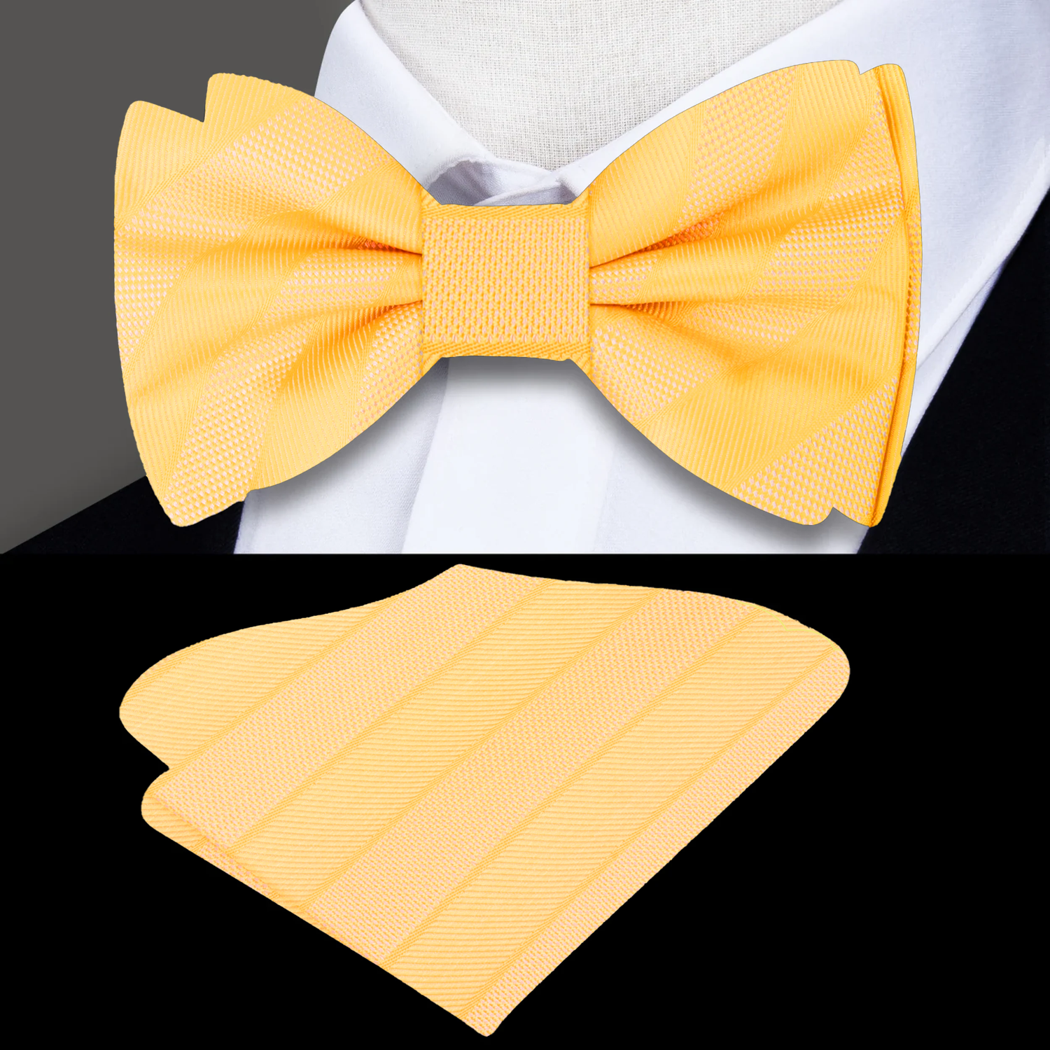 Main View: Yellow Stripe Bow Tie and Square