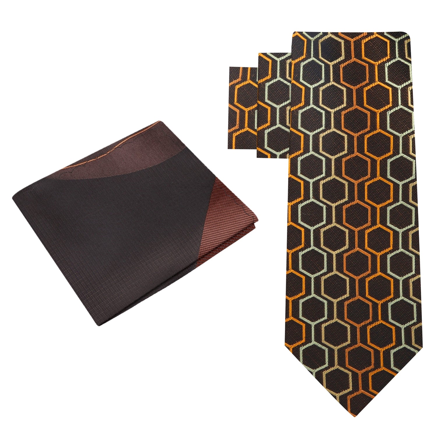 Alt View: Shades of Brown Geometric Necktie and Brown Abstract Square