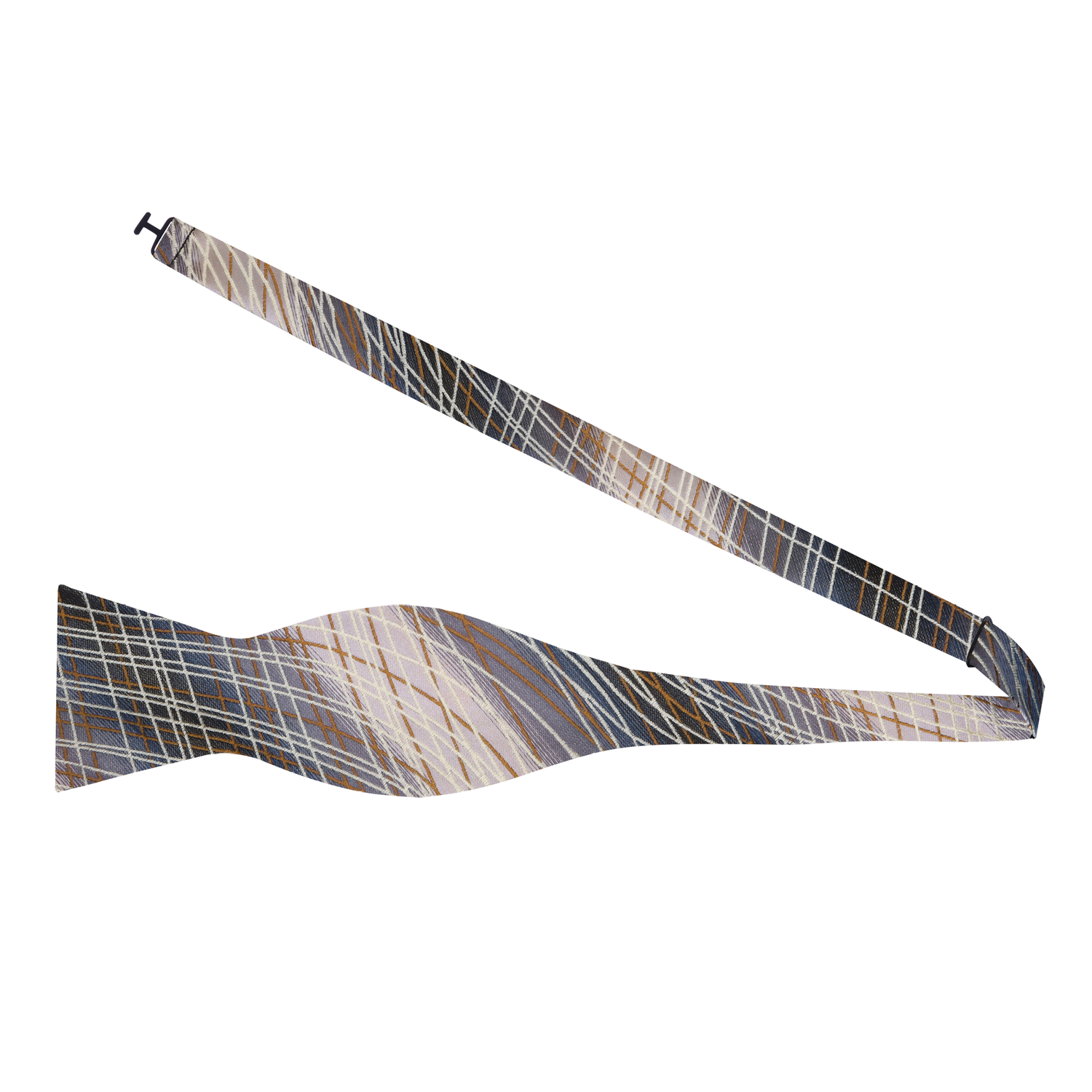 A Brown, Dark Brown Abstract Intersecting Lines Pattern Silk Self Tie Bow Tie Self Tie