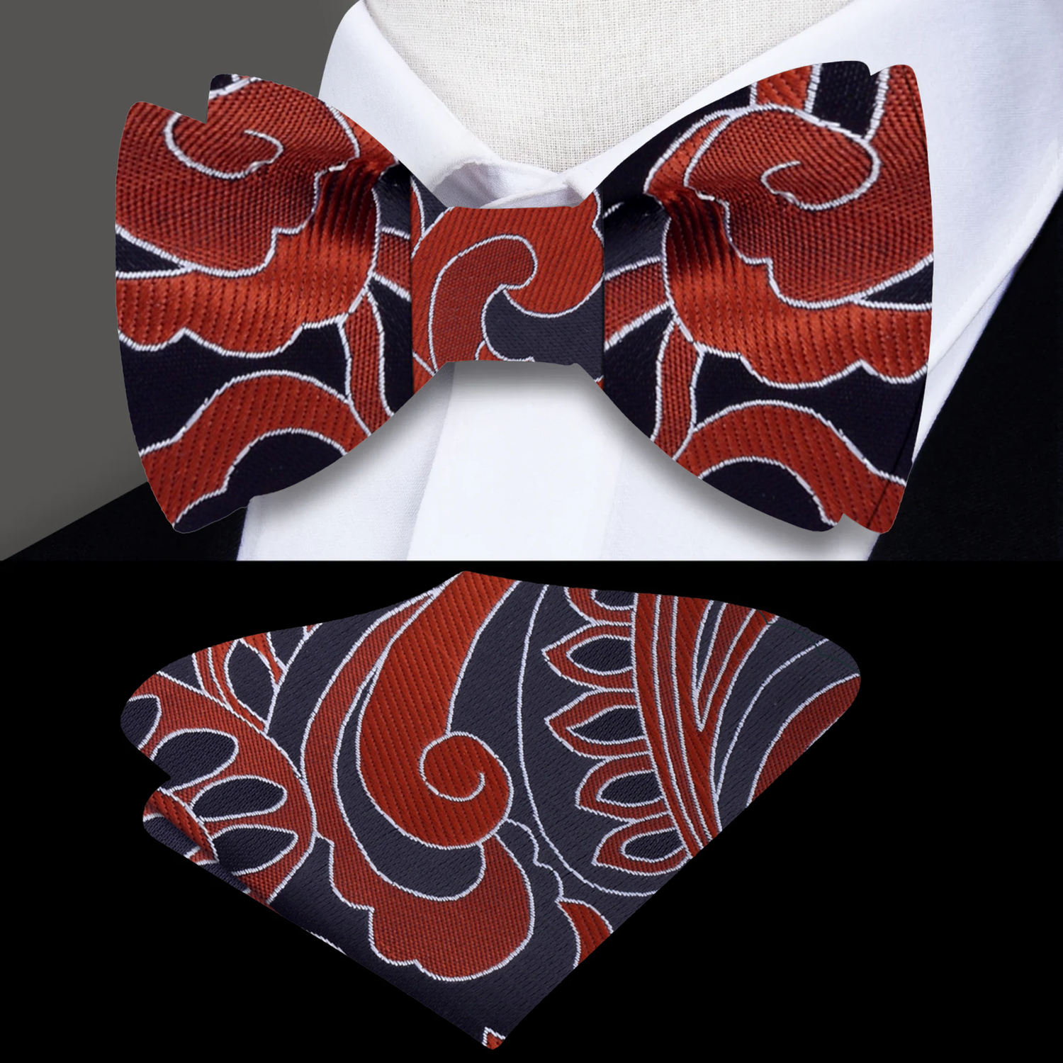 Black, Brown Abstract Self Tie Bow Tie and  Square