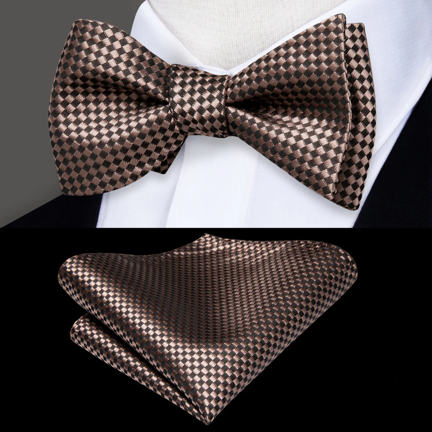 Brown Diamonds Check Bow Tie and Pocket Square