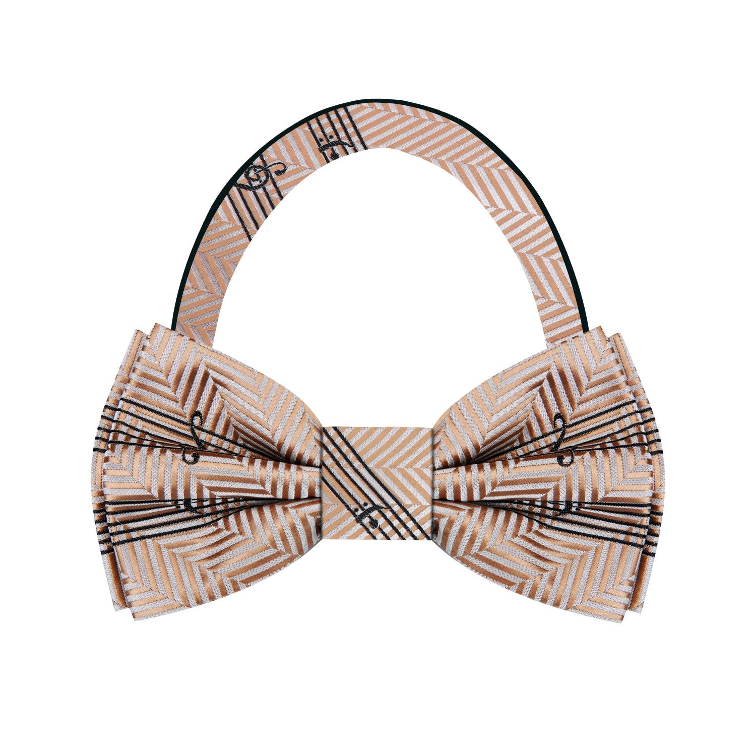 Brilliant Brownish Gold Printed Music Bow Tie Pre Tied