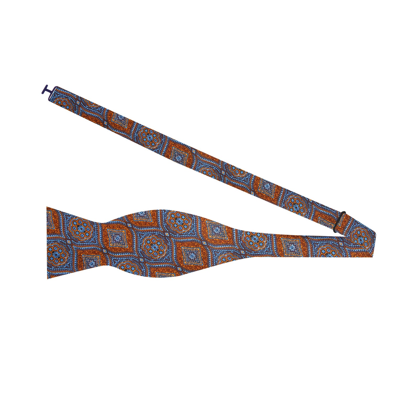 Brown, Orange, Light Blue Geometric Bow Tie Self Tie