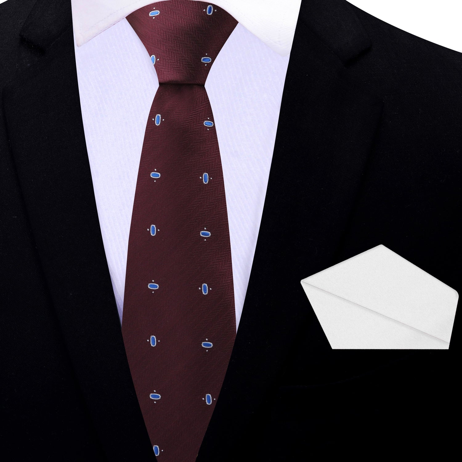 Thin Tie: Brown Blue Oval Necktie with White Square