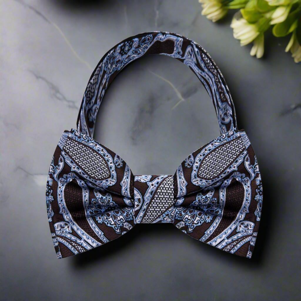 Brown paisley pre tied bow