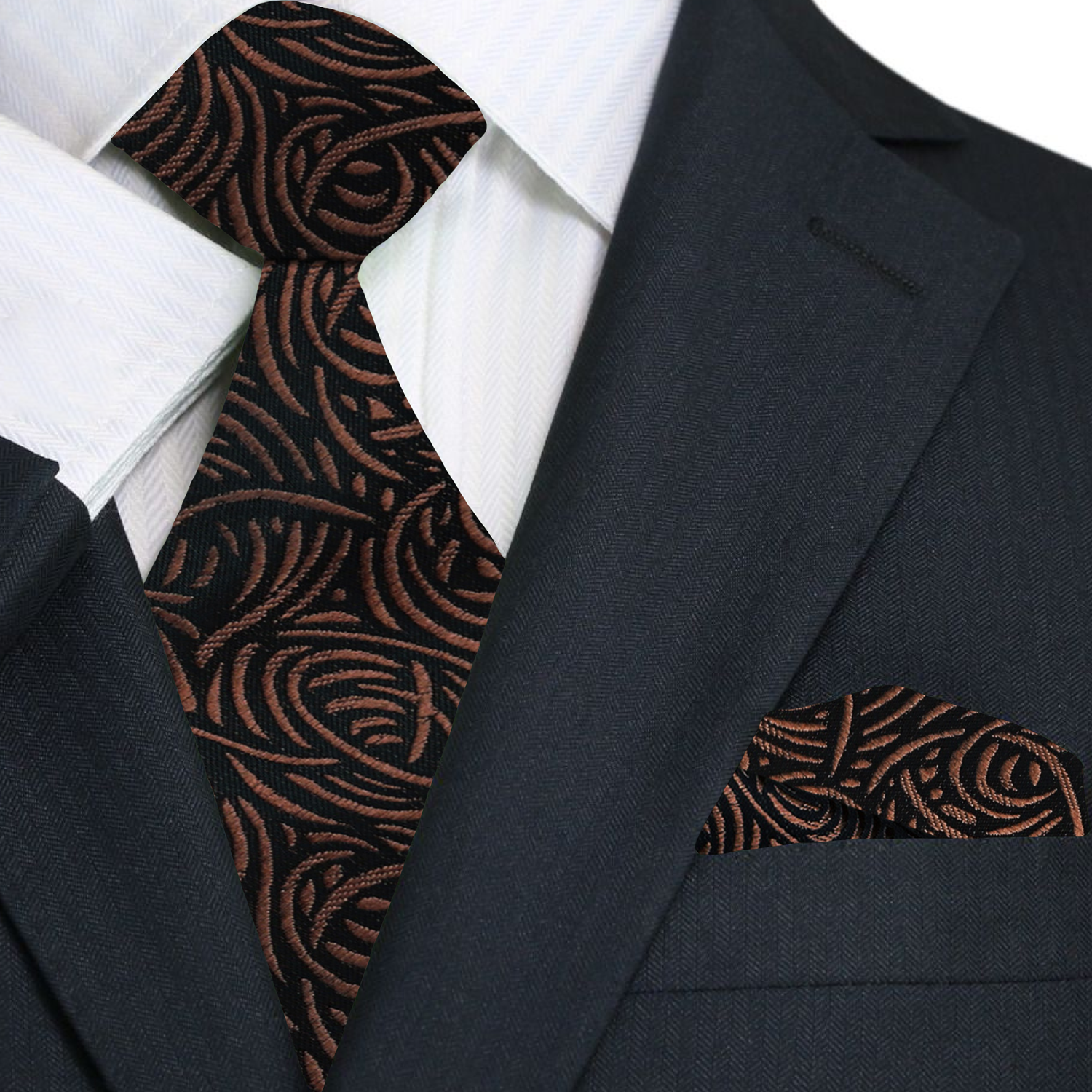 Premium Brown Wavy Lines Tie and Square