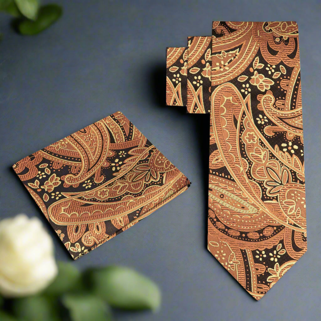 Brown Paisley Tie and Square