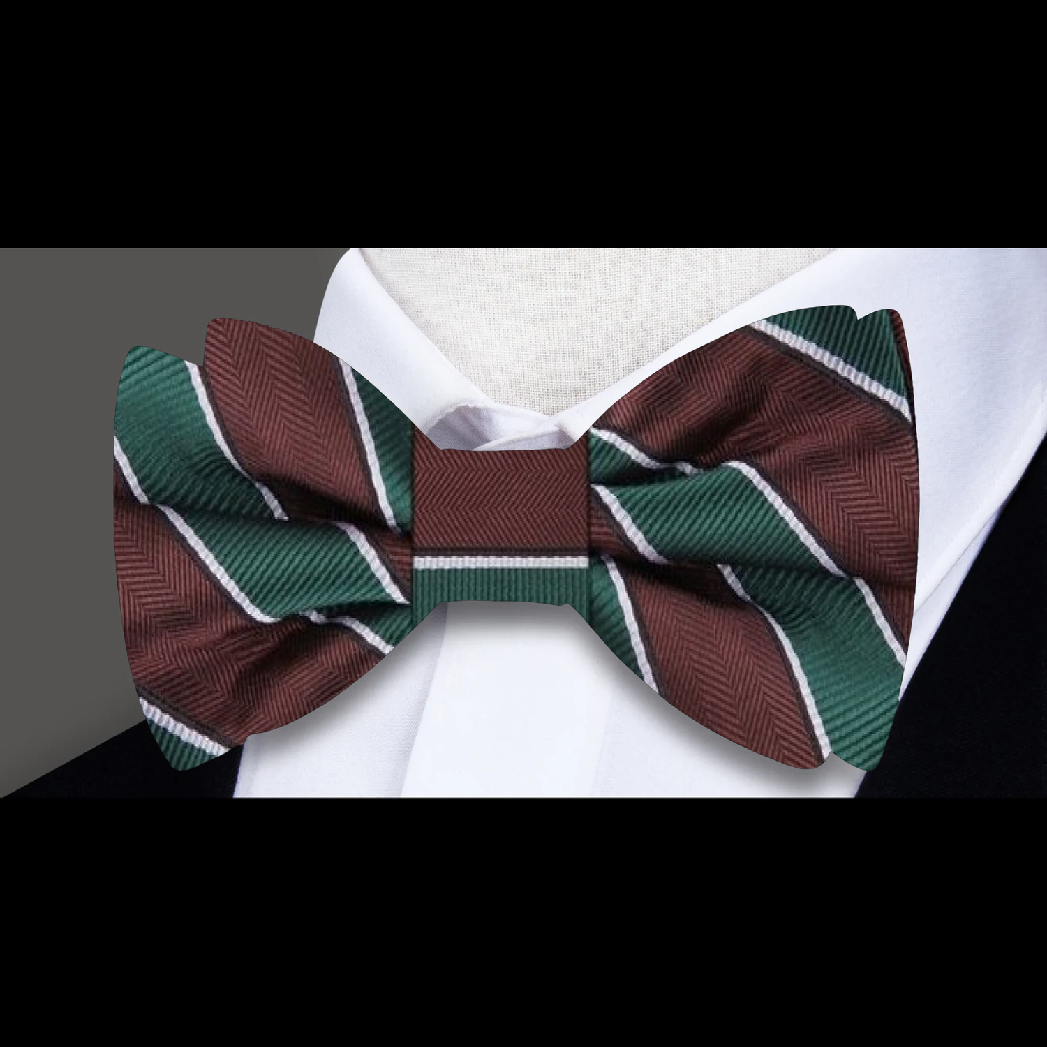 Brown, Green Block Stripe Bow Tie 