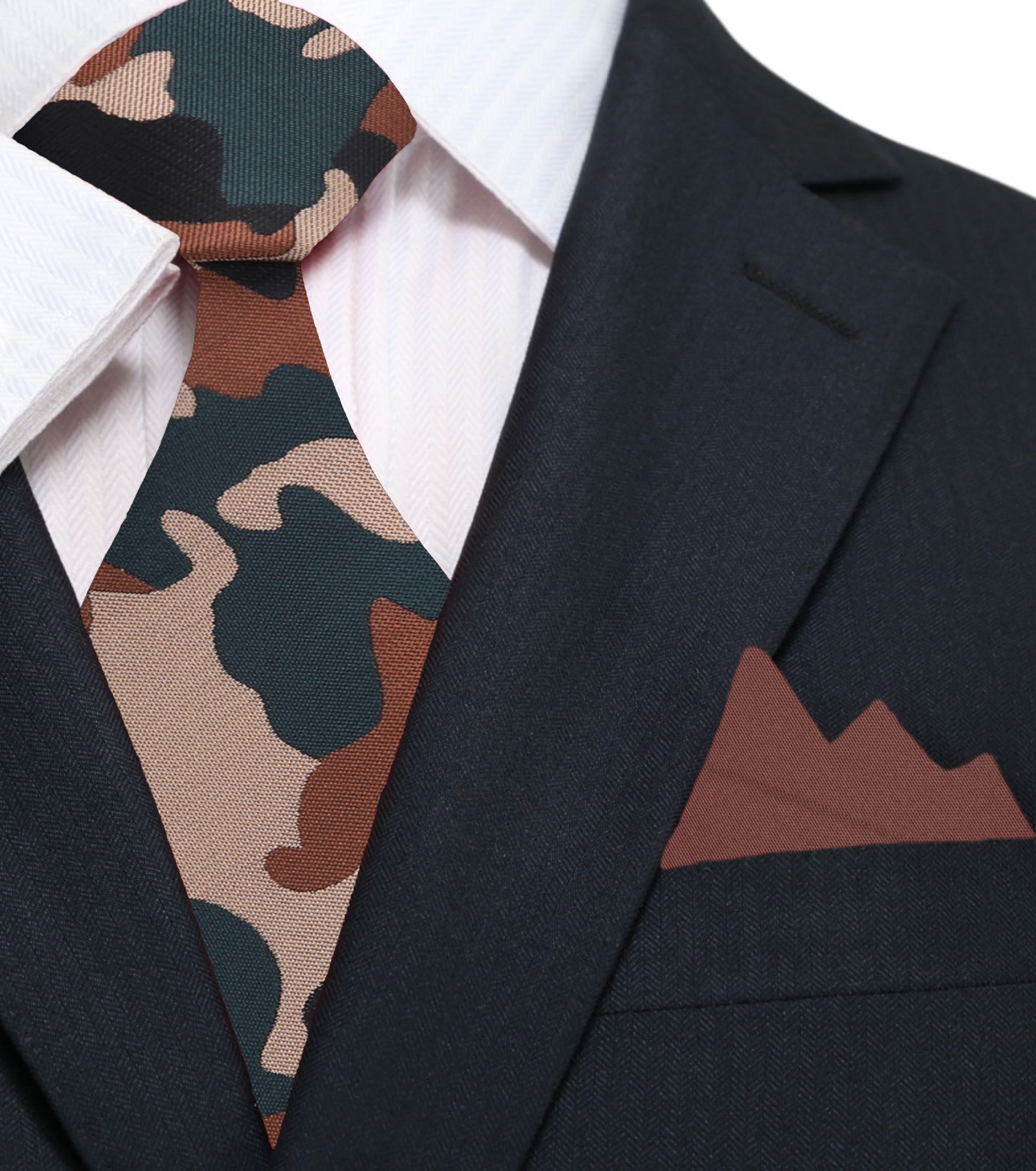Brown, Black, Green Camouflage Necktie and Brown Necktie