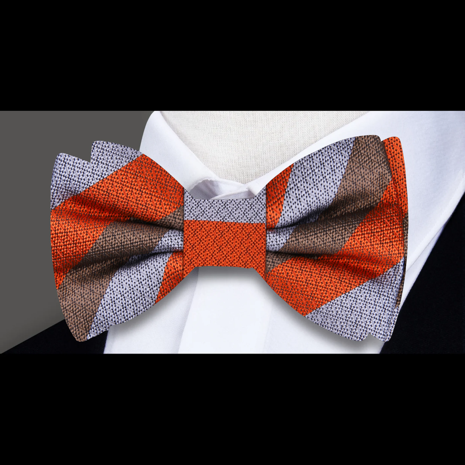 Brown Grey Red Mecca Stripe Bow Tie 