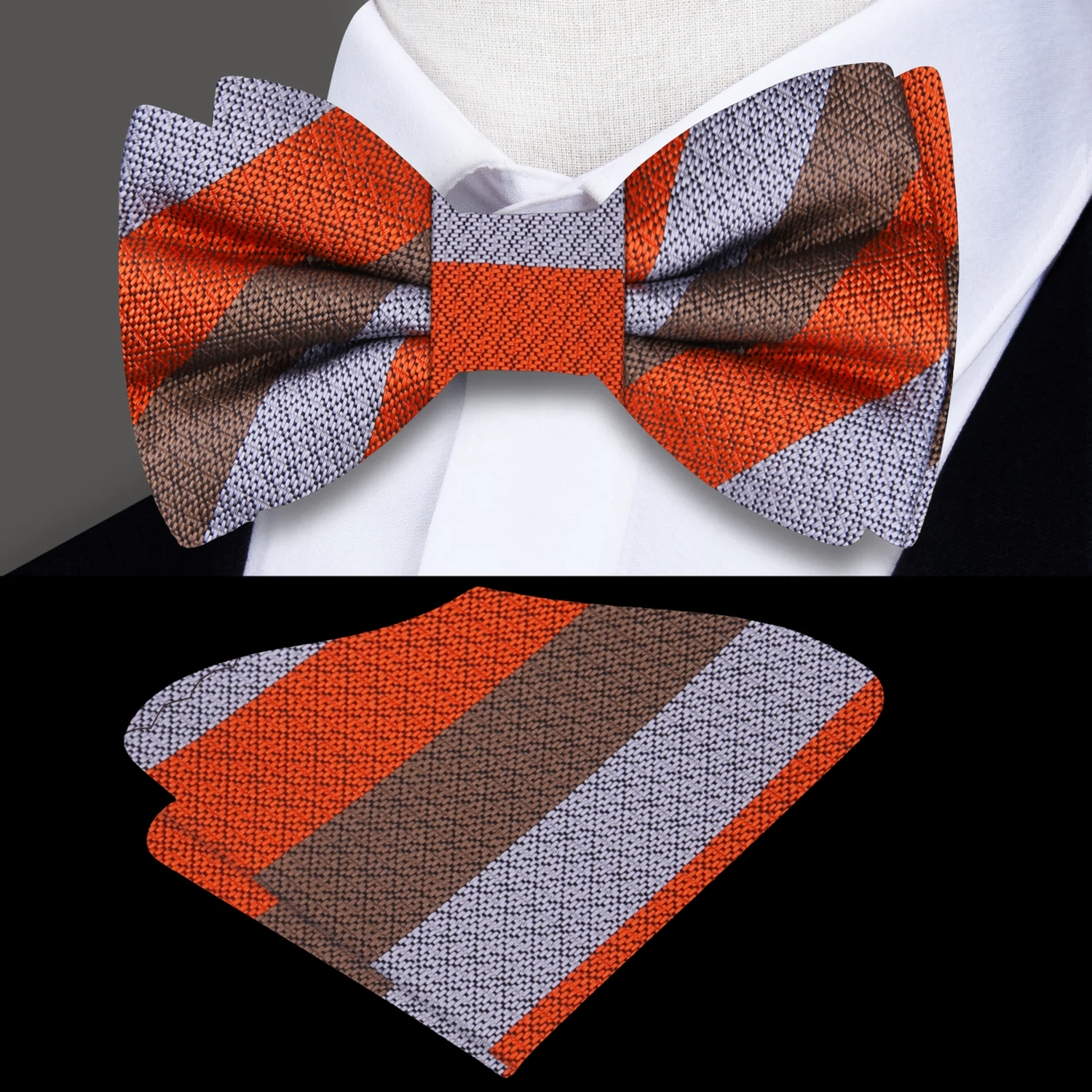 Brown Grey Red Mecca Stripe Bow Tie and Square