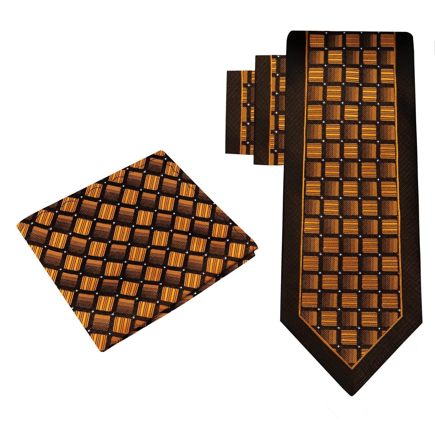 Alt View: Golden Brown Geometric Tie and Matching Square