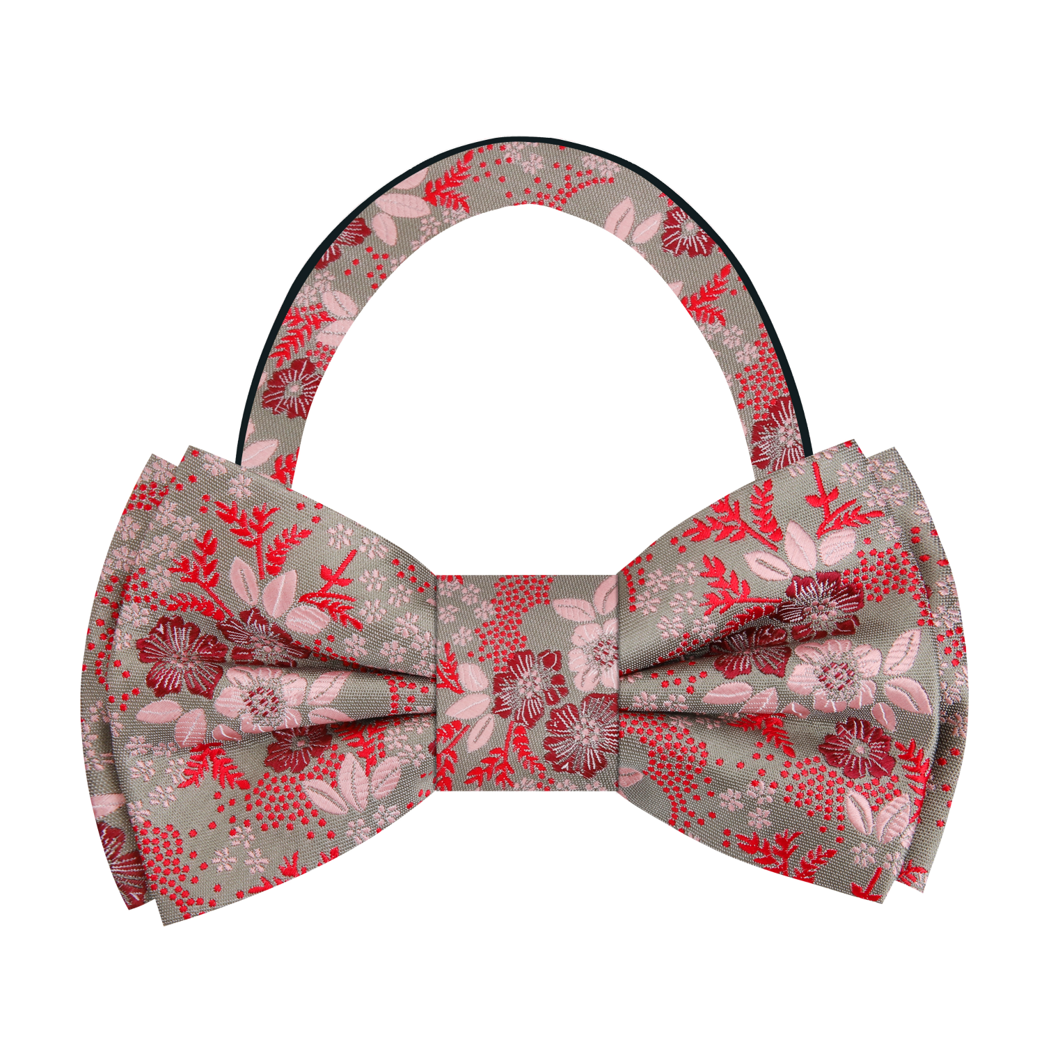 Barely Olive, Red Floral Bow Tie Pre Tied