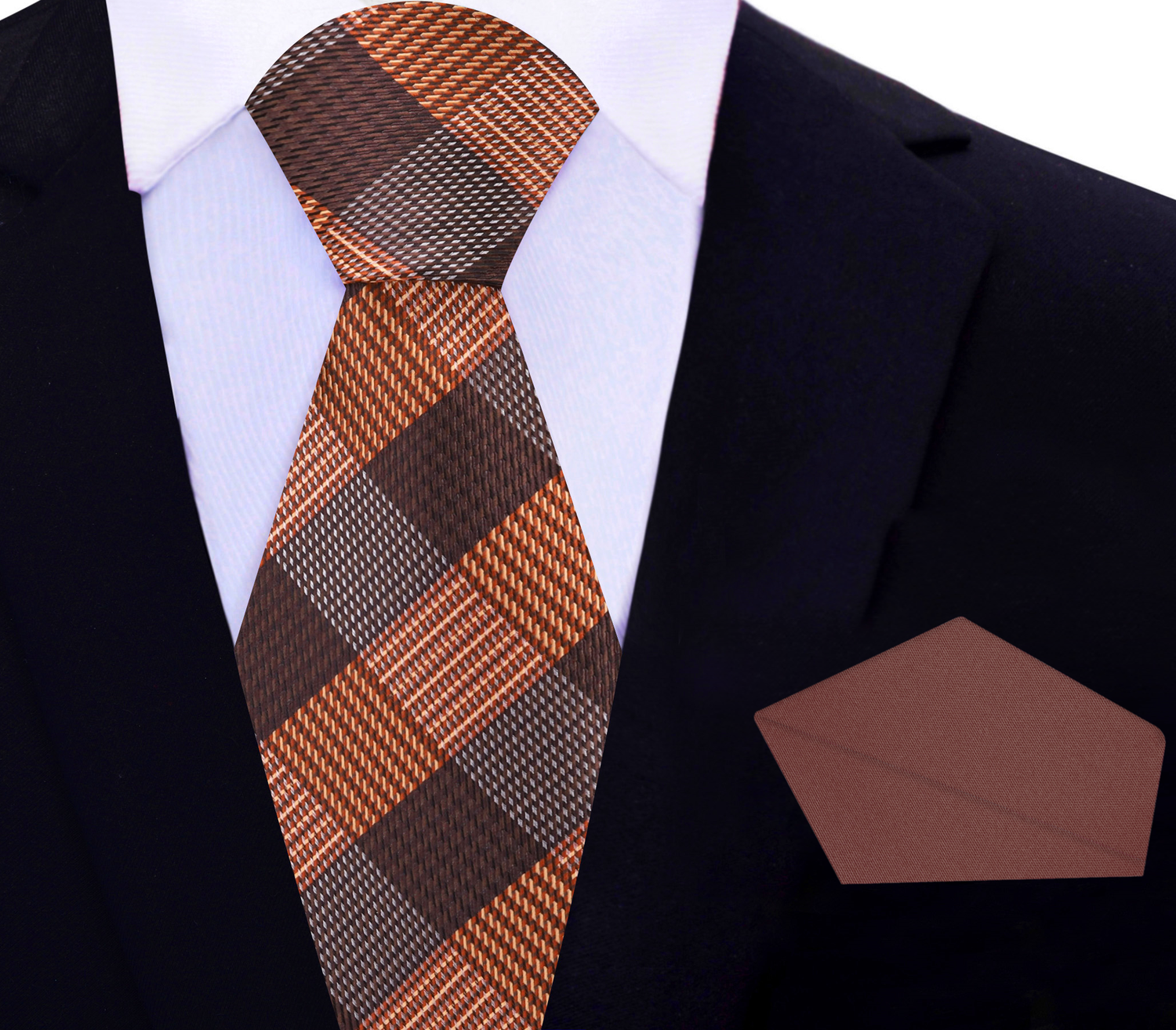 View 2: Brown Plaid Necktie and Brown Square