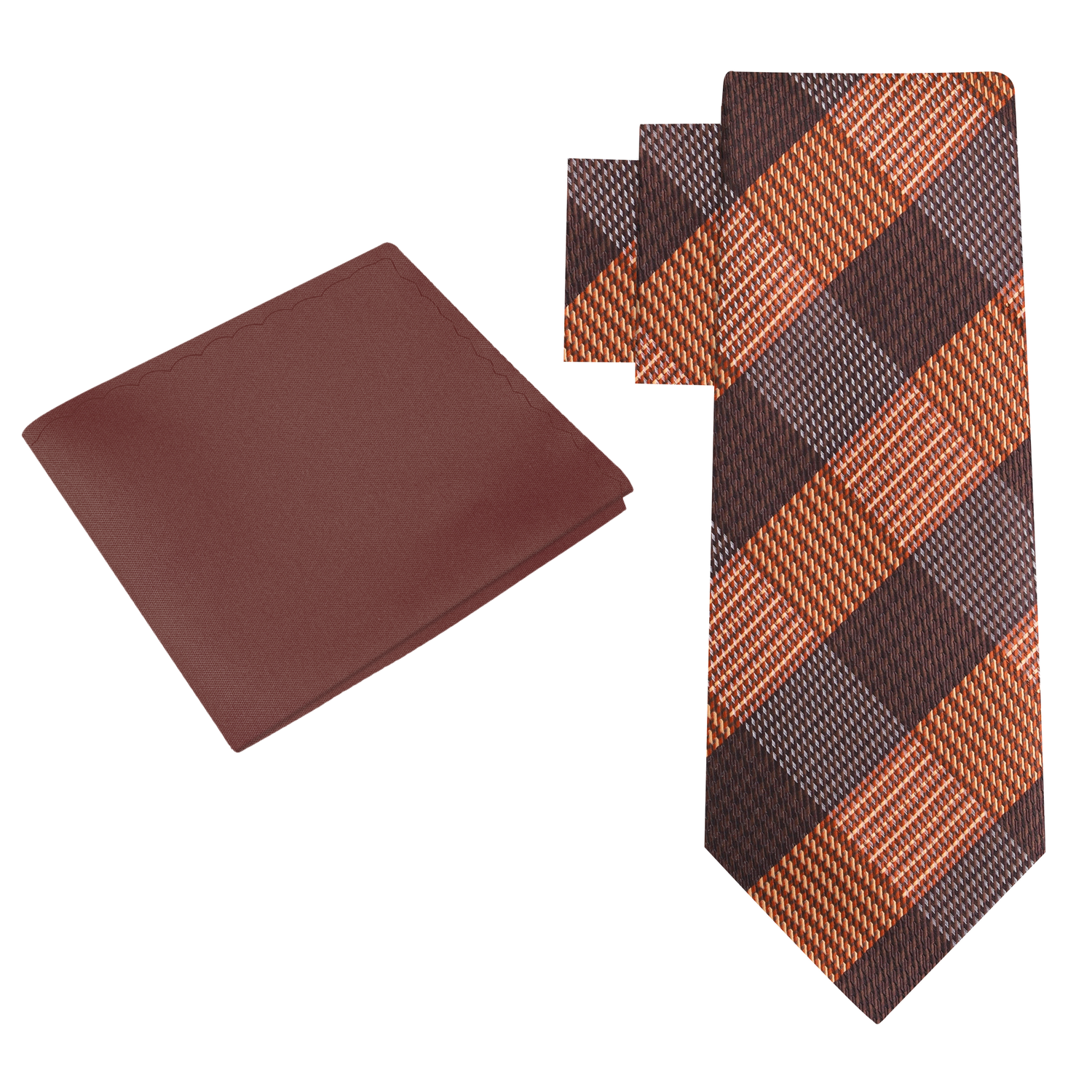 Alt View: Brown Plaid Necktie and Brown Square