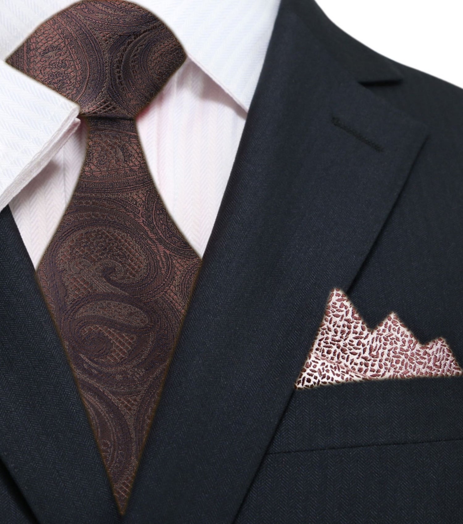 Main: Brown Paisley Necktie and Accenting Square