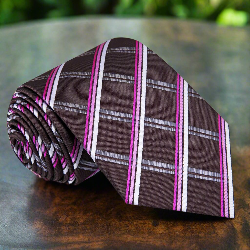 Brown, Pink Plaid Necktie  